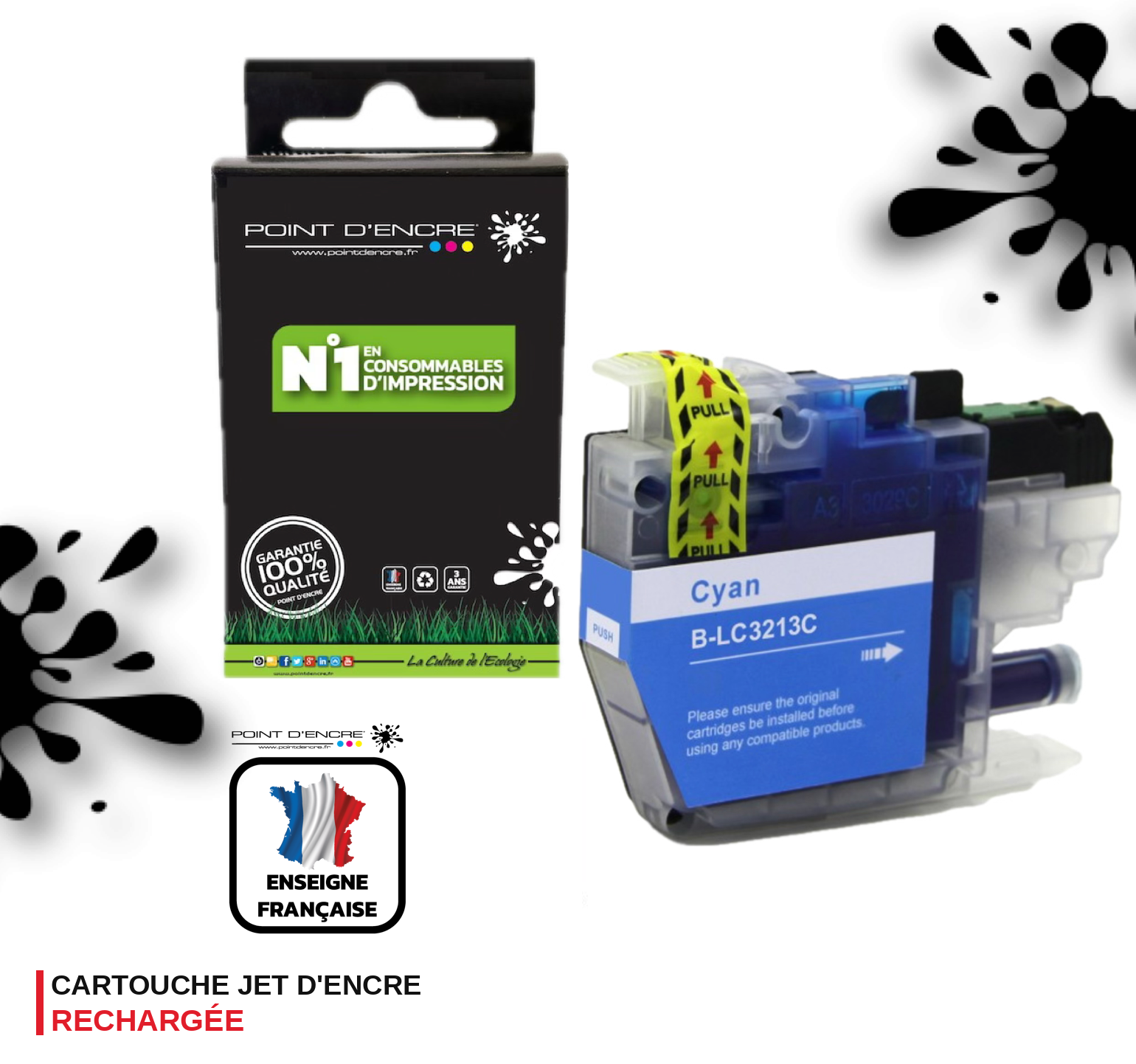 LC3213/LC3211XL - CYAN - Grande capacité de Marque Française POINT D'ENCRE Pour imprimante compatible BROTHER (ceb)