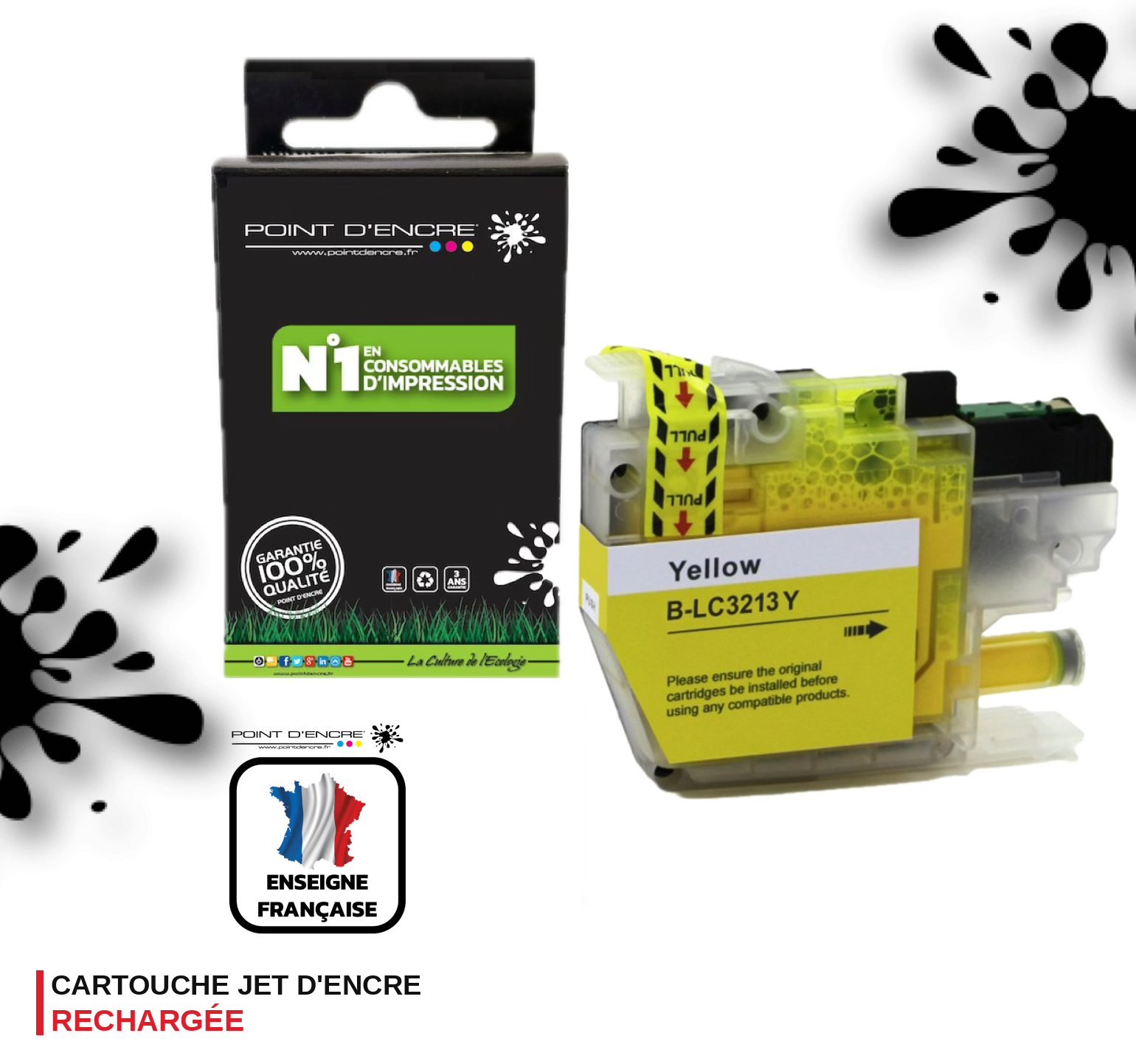 LC3213/LC3211XL - JAUNE - Grande capacité de Marque Française POINT D'ENCRE Pour imprimante compatible BROTHER (ceb)