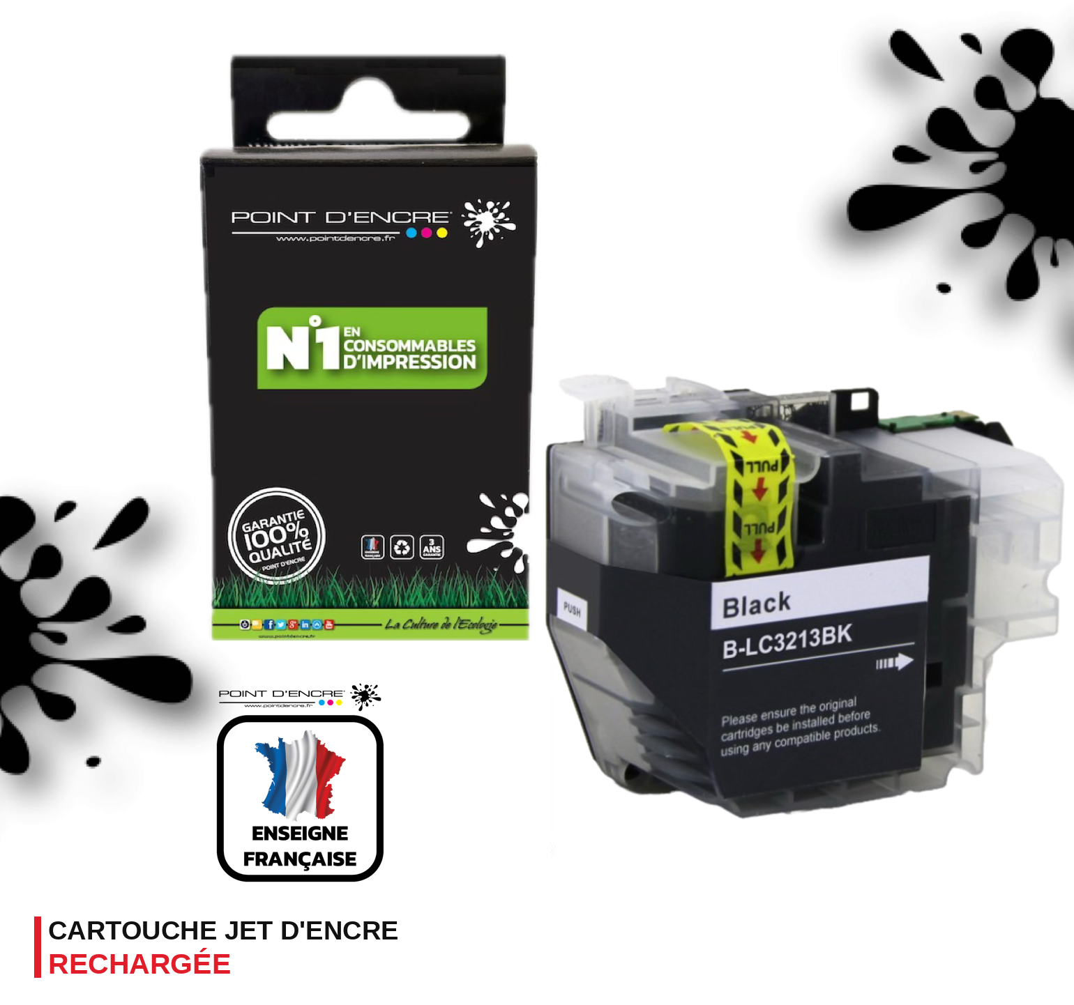 LC3213/LC3211XL - NOIR - Grande capacité de Marque Française POINT D'ENCRE Pour imprimante compatible BROTHER (ceb)