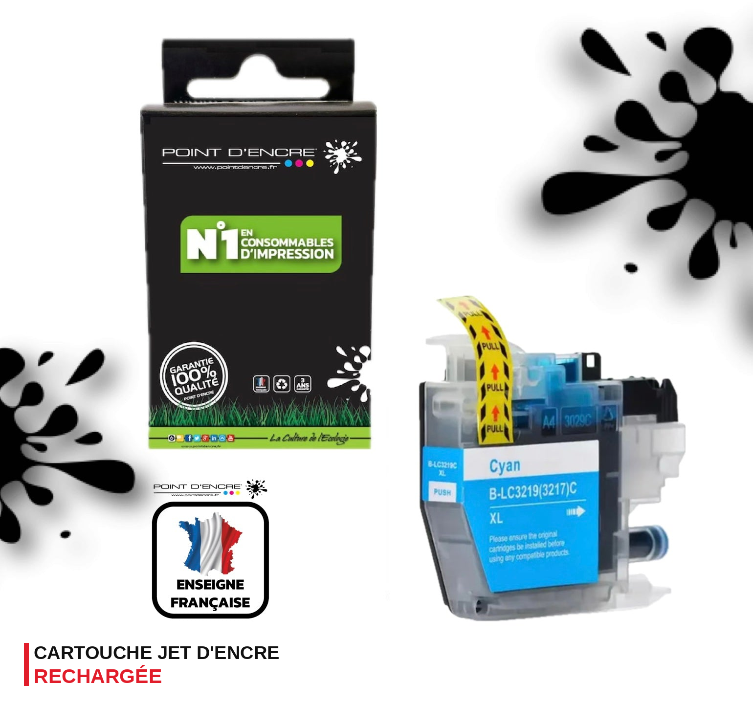 LC3219/LC3217XL - CYAN - Grande capacité de Marque Française POINT D'ENCRE Pour imprimante compatible BROTHER (ceb)