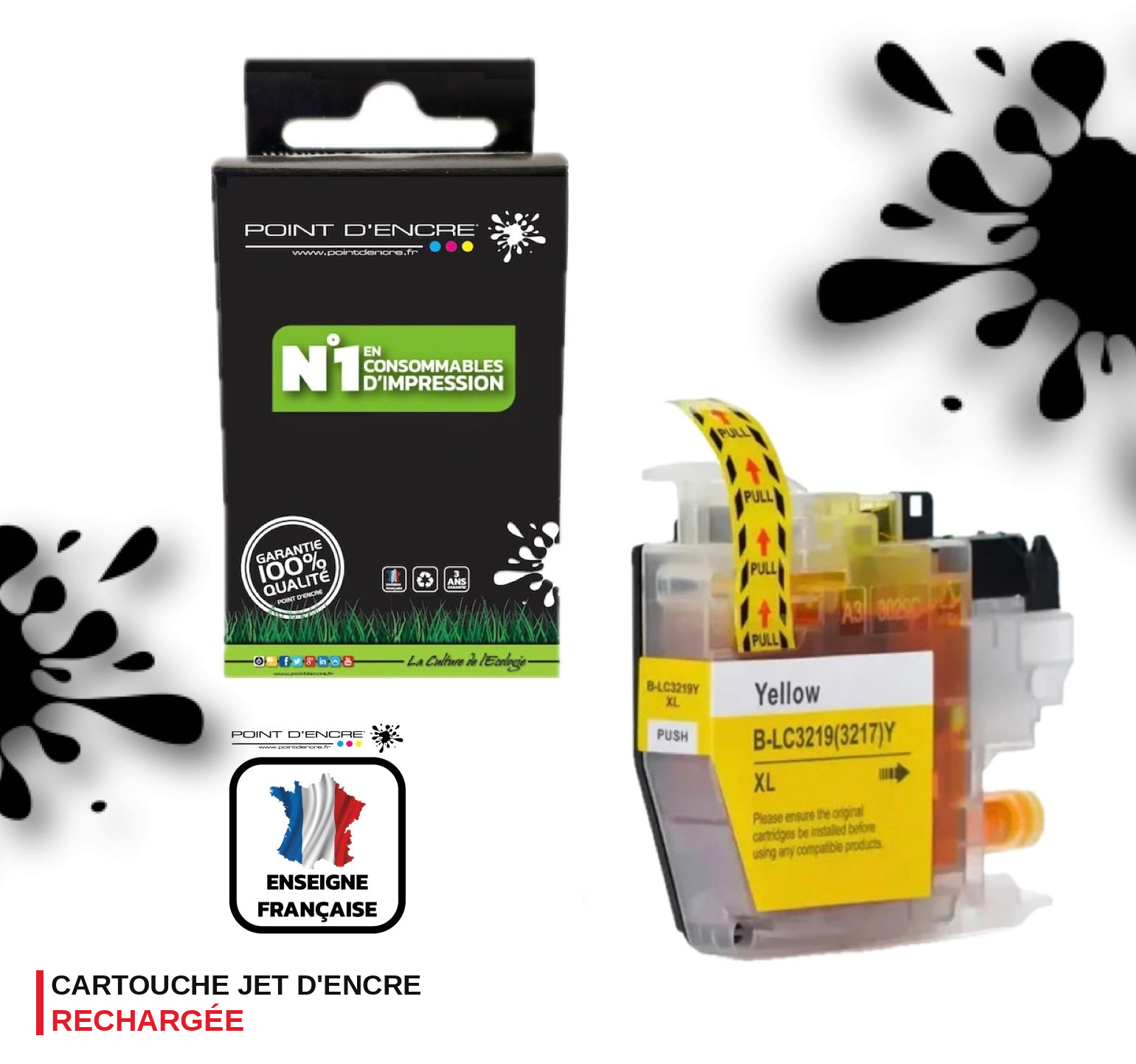 LC3219/LC3217XL - JAUNE - Grande capacité de Marque Française POINT D'ENCRE Pour imprimante compatible BROTHER (ceb)
