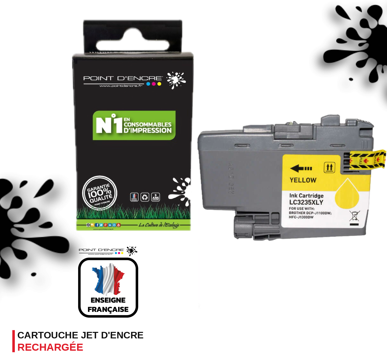 LC3235XL / LC3233 - JAUNE - Grande capacité de Marque Française POINT D'ENCRE Pour imprimante compatible BROTHER (ceb)