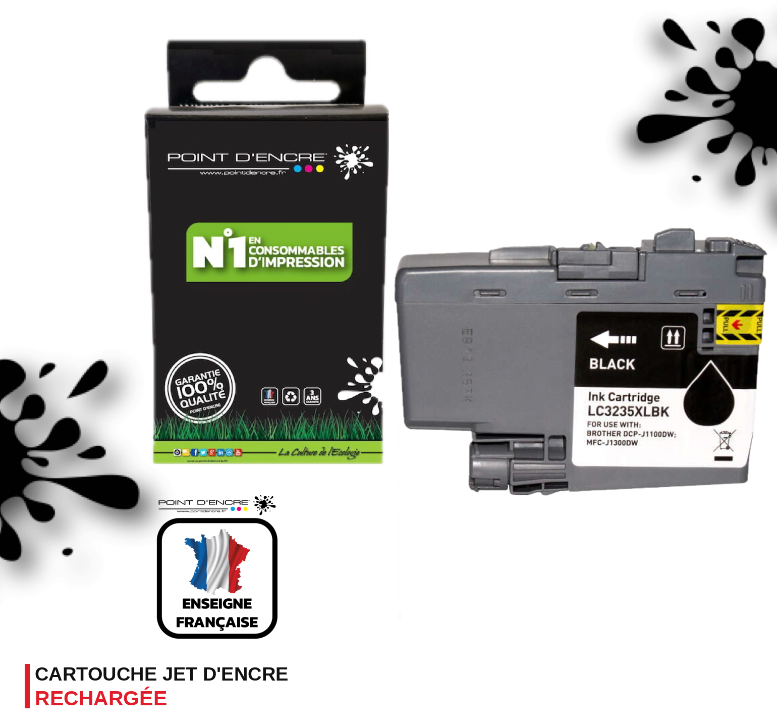 LC3235XL / LC3233 - NOIR - Grande capacité de Marque Française POINT D'ENCRE Pour imprimante compatible BROTHER (ceb)