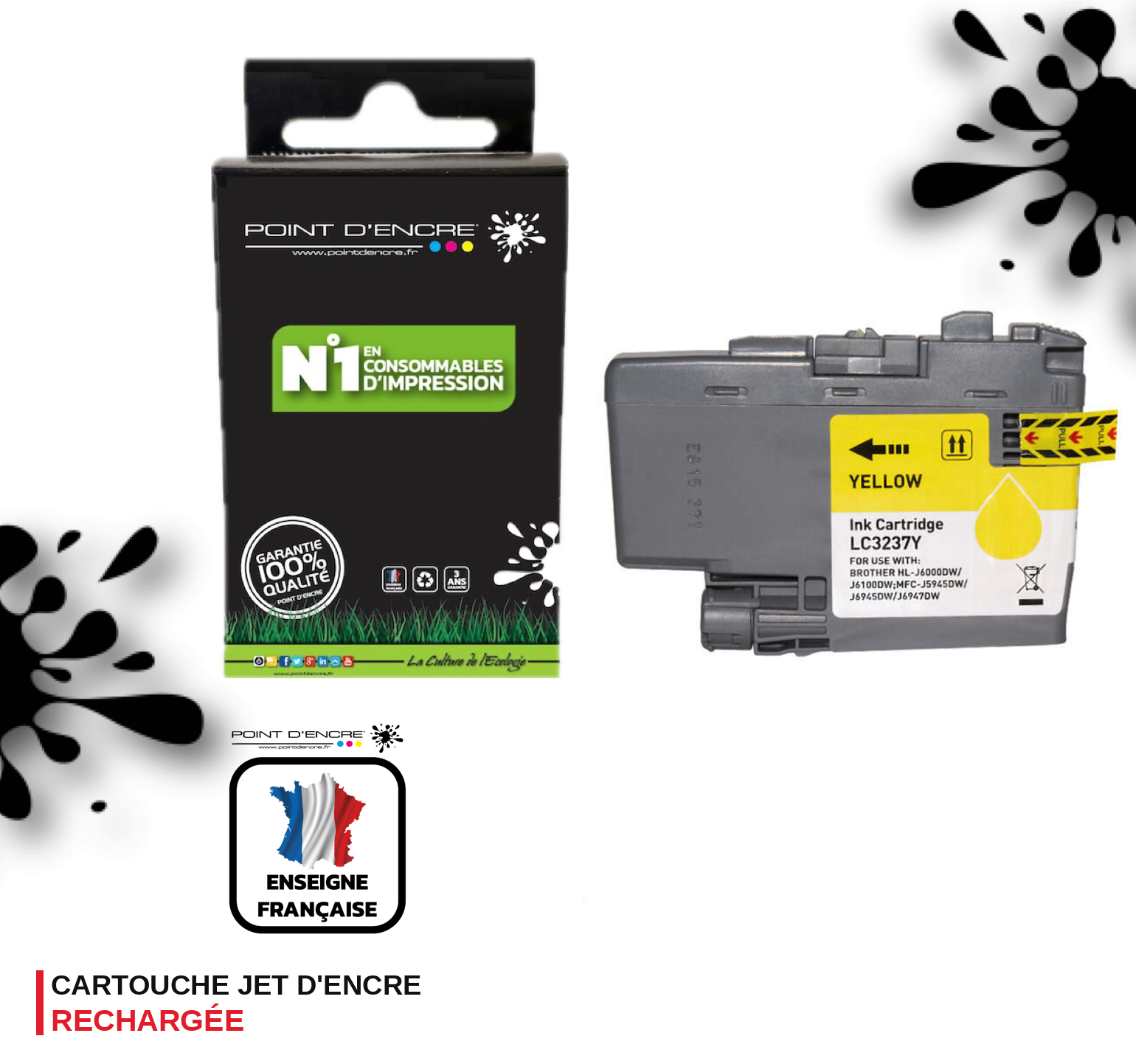 LC3237 - JAUNE - Grande capacité de Marque Française POINT D'ENCRE Pour imprimante compatible BROTHER (ceb)