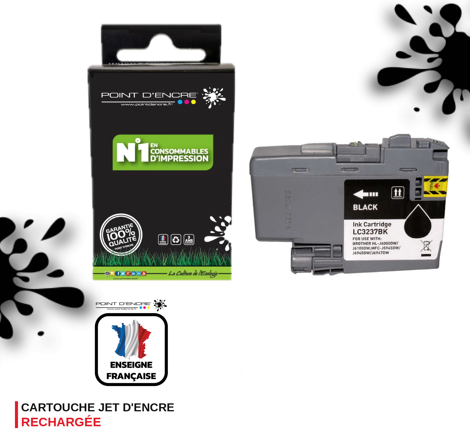 LC3237 - NOIR - Grande capacité de Marque Française POINT D'ENCRE Pour imprimante compatible BROTHER (ceb)