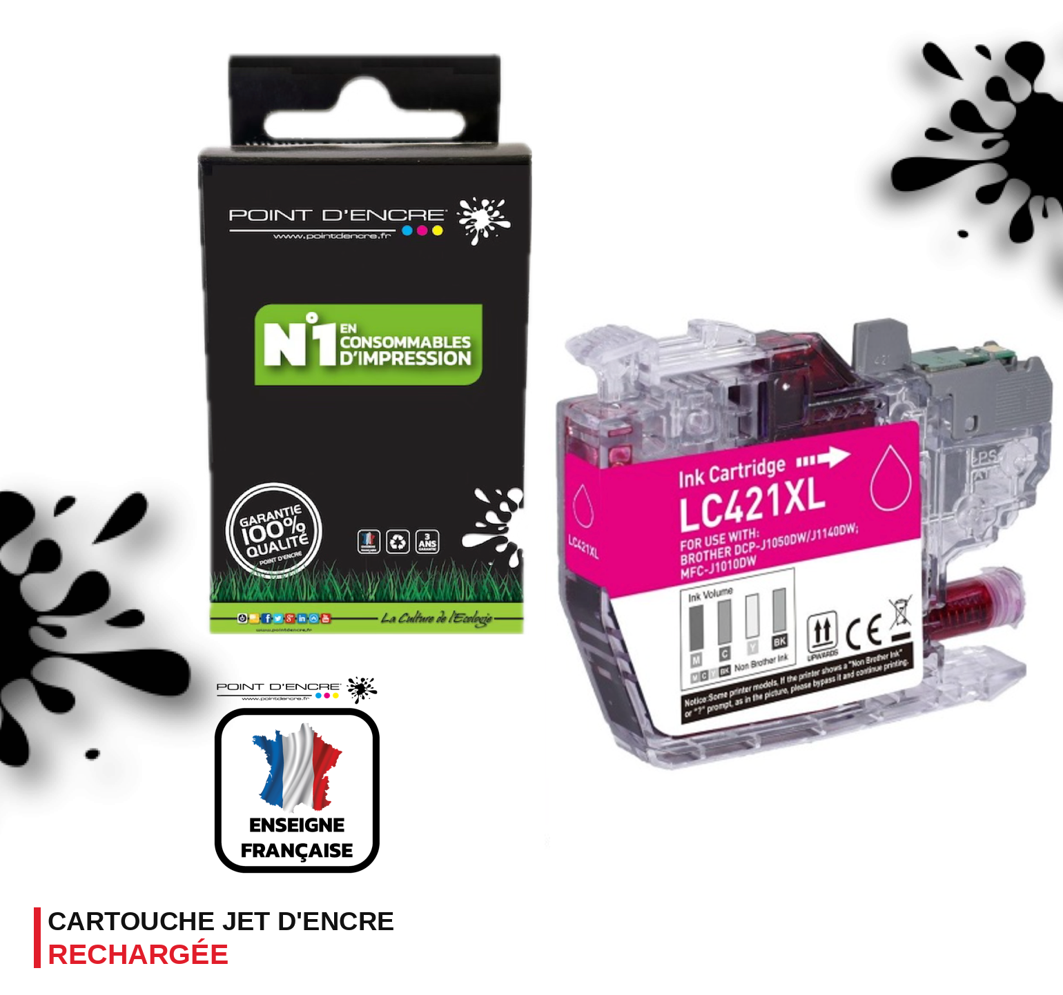 LC421XL - MAGENTA - Grande capacité de Marque Française POINT D'ENCRE Pour imprimante compatible BROTHER (ceb)