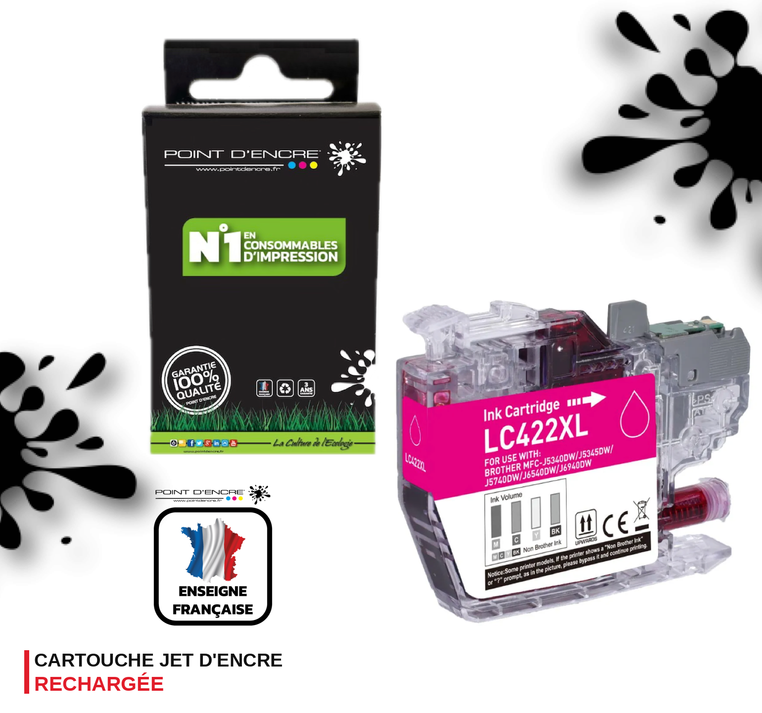 LC422XL - MAGENTA - Grande capacité de Marque Française POINT D'ENCRE Pour imprimante compatible BROTHER (ceb)