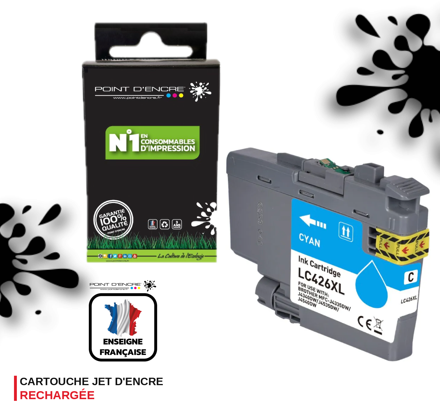 LC426XL - CYAN - Grande capacité de Marque Française POINT D'ENCRE Pour imprimante compatible BROTHER (ceb)