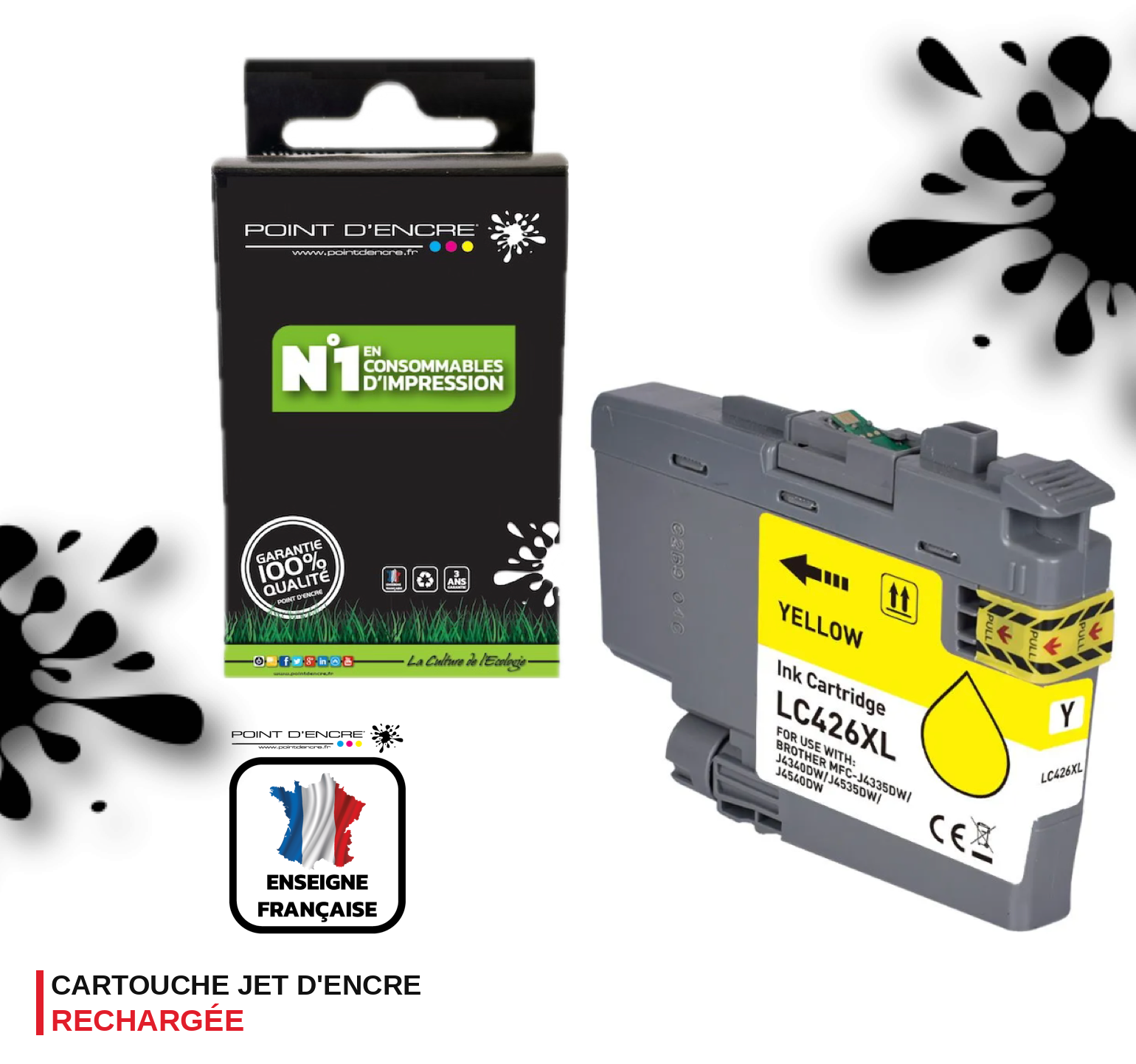 LC426XL - JAUNE - Grande capacité de Marque Française POINT D'ENCRE Pour imprimante compatible BROTHER (ceb)