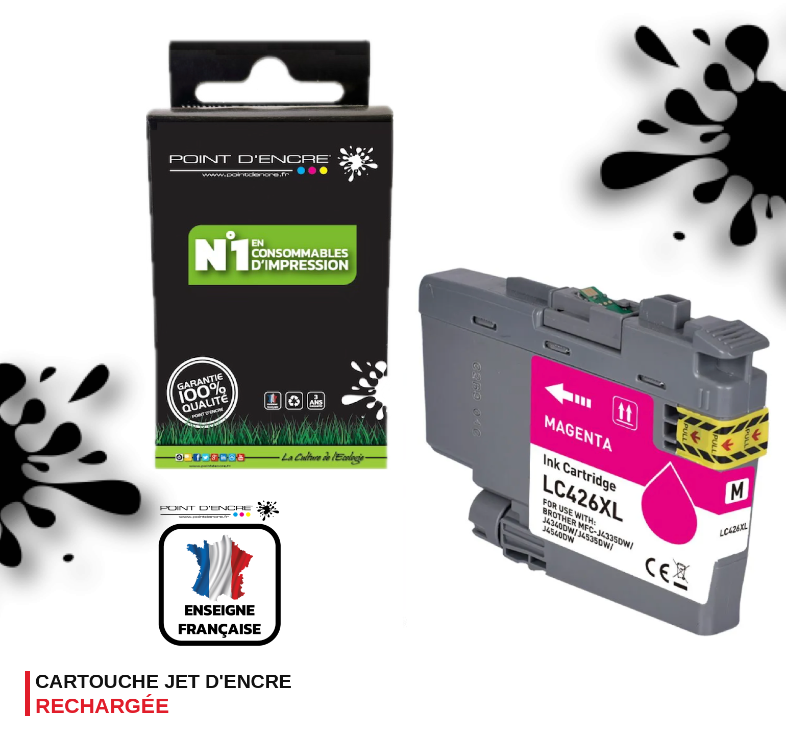 LC426XL - MAGENTA - Grande capacité de Marque Française POINT D'ENCRE Pour imprimante compatible BROTHER (ceb)