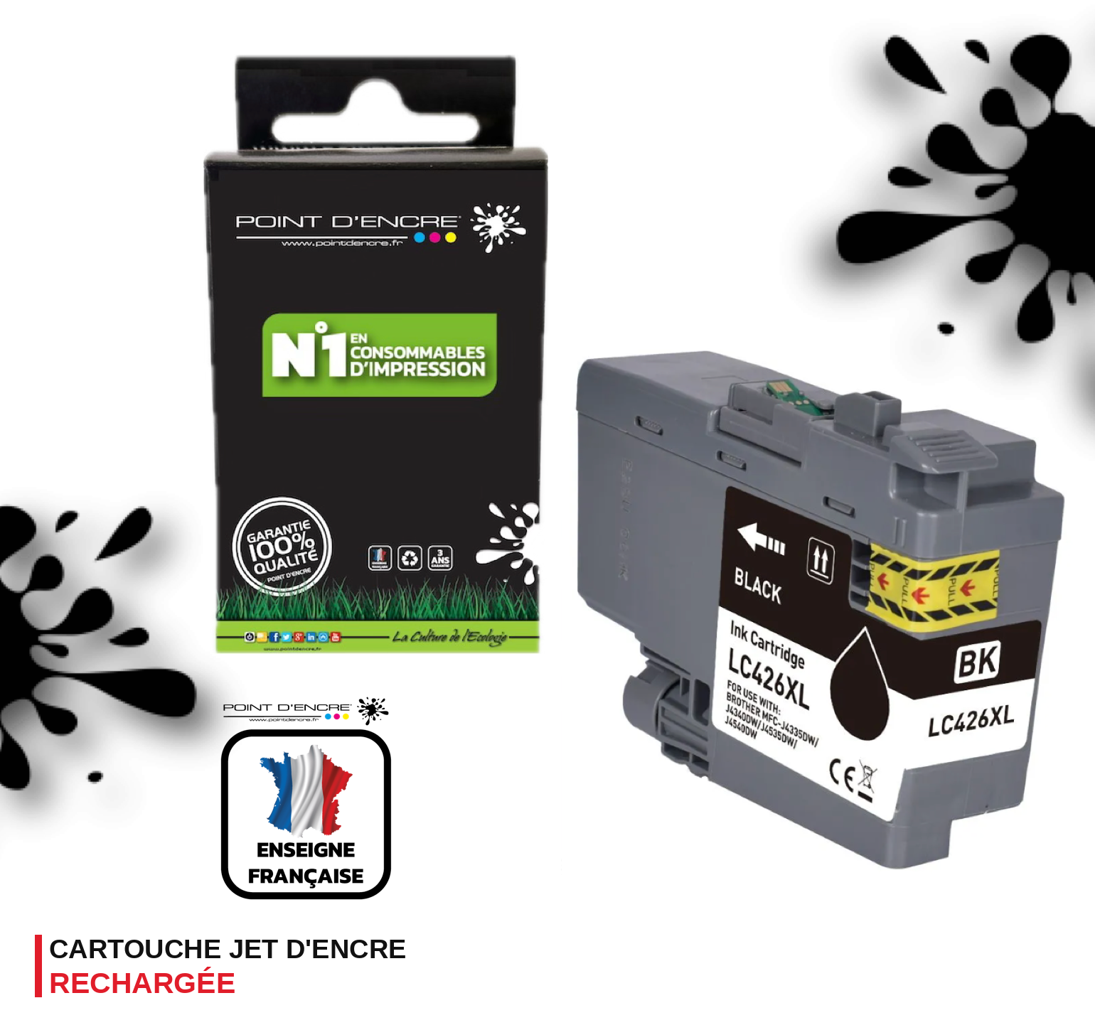 LC426XL - NOIR - Grande capacité de Marque Française POINT D'ENCRE Pour imprimante compatible BROTHER (ceb)