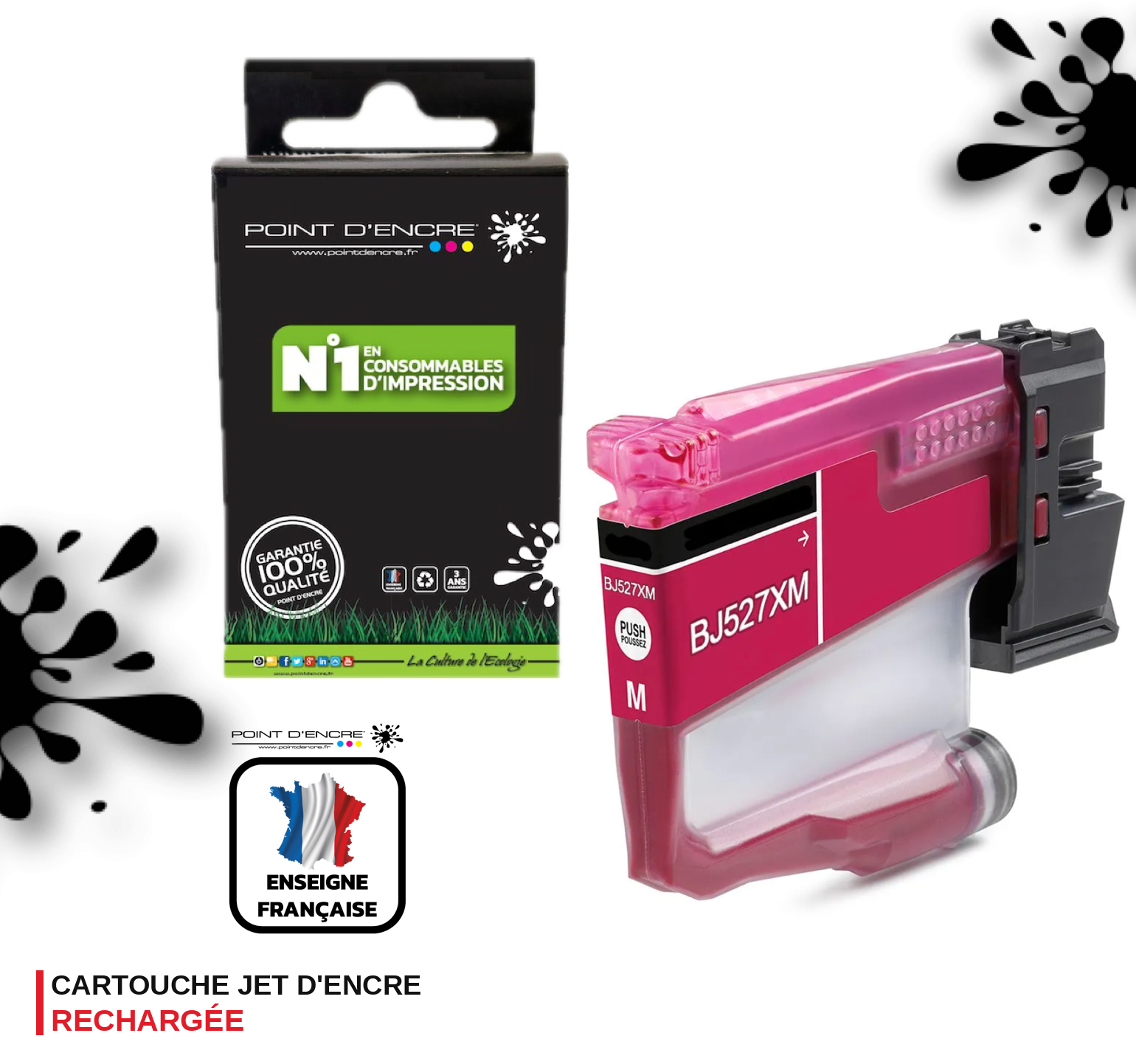 LC527XL / LC527 - MAGENTA - Grande capacité de Marque Française POINT D'ENCRE Pour imprimante compatible BROTHER (ceb)