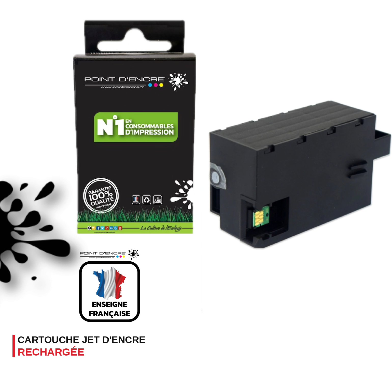 T3661 / C13T366100 - COLLECTEUR D'ENCRE USAGÉE  - Grande capacité de Marque Francaise POINT D'ENCRE Pour imprimante compatible EPSON (eep)