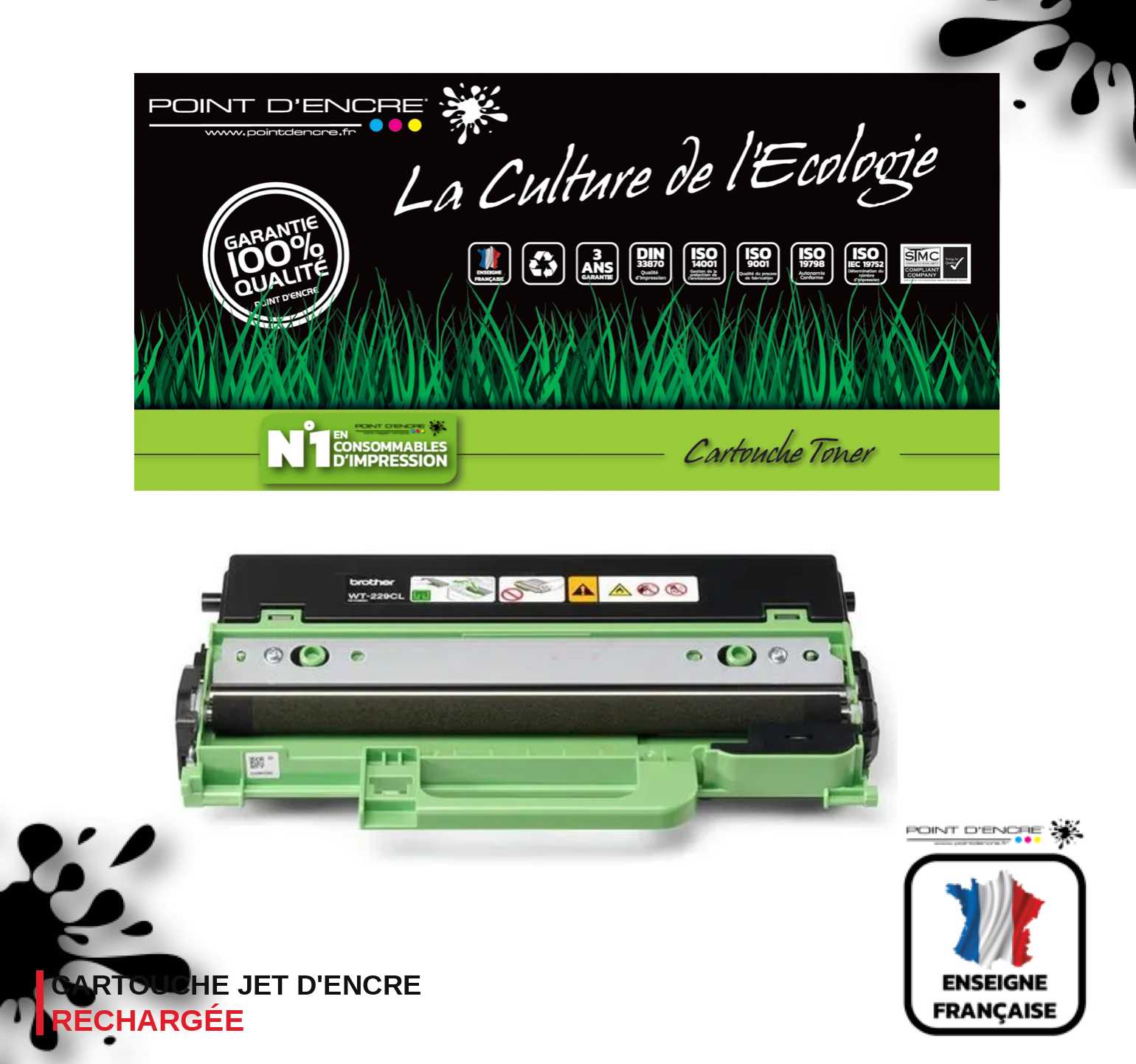 TN248XL / WT229CL - CONTENEUR A DECHET - Grande capacité Marque Francaise POINT D'ENCRE pour Imprimantes compatibles Brother (clbr)