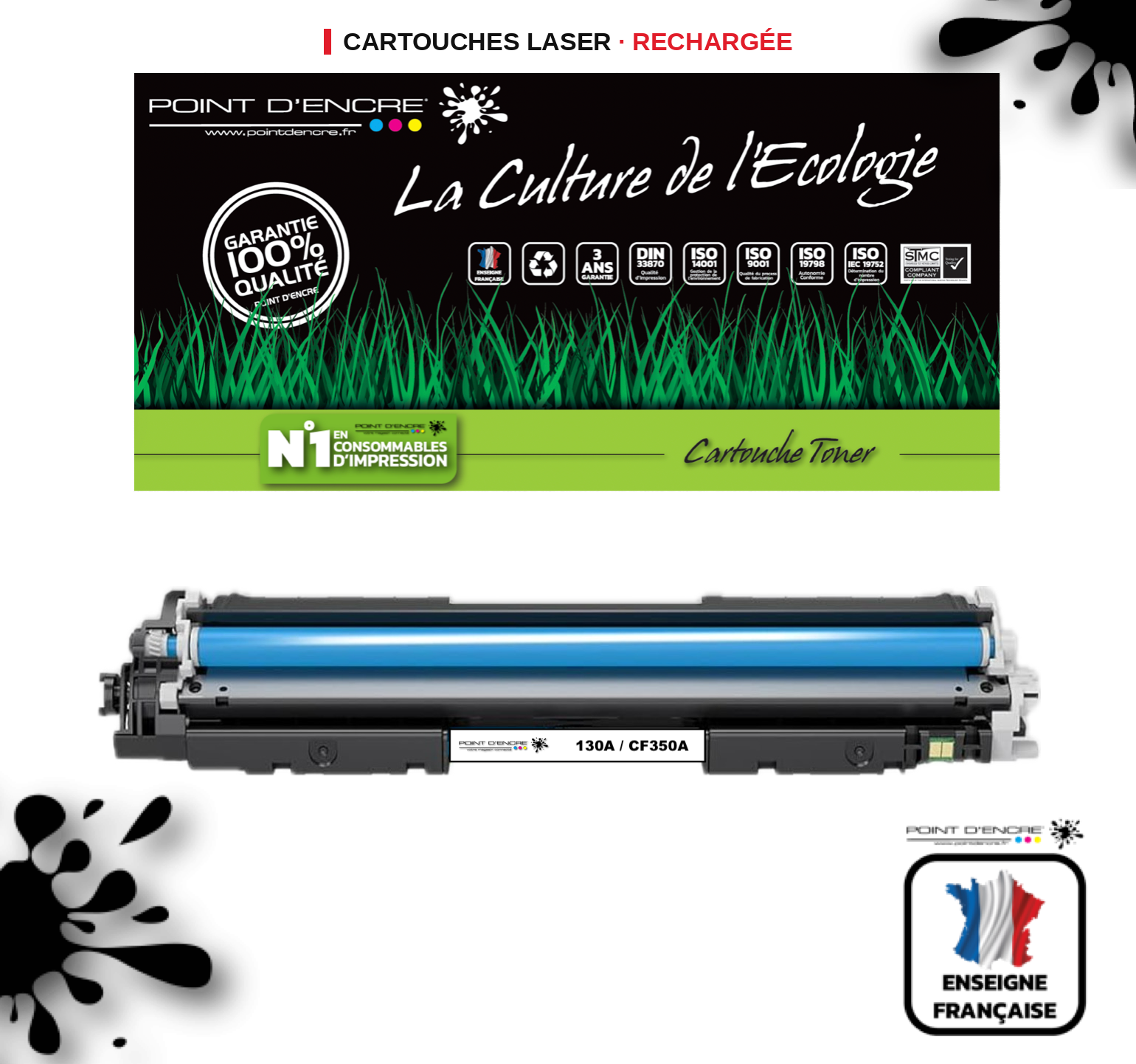 130A / CF350A - CYAN - Grande capacité Marque Francaise POINT D'ENCRE pour Imprimantes compatibles HP (clhp)