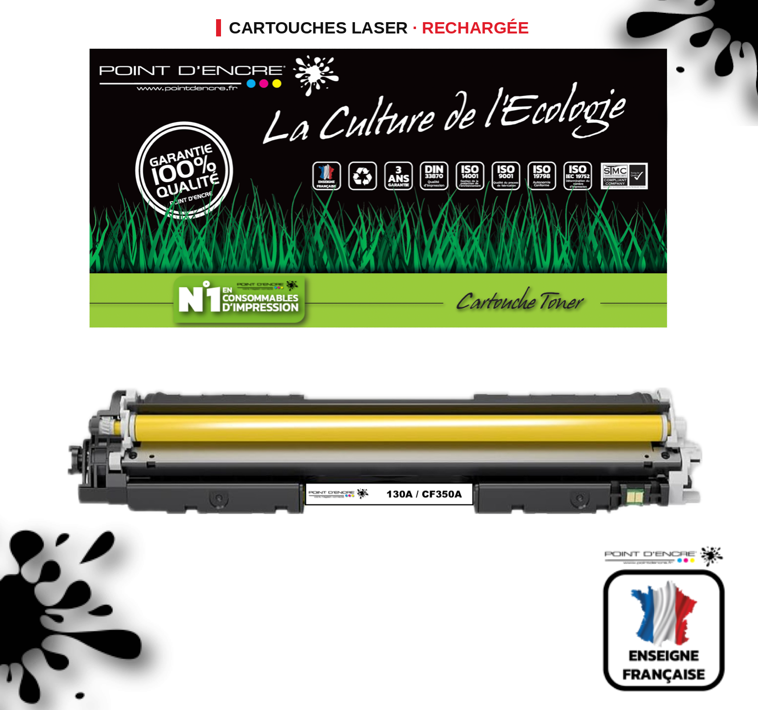 130A / CF350A - JAUNE - Grande capacité Marque Francaise POINT D'ENCRE pour Imprimantes compatibles HP (clhp)
