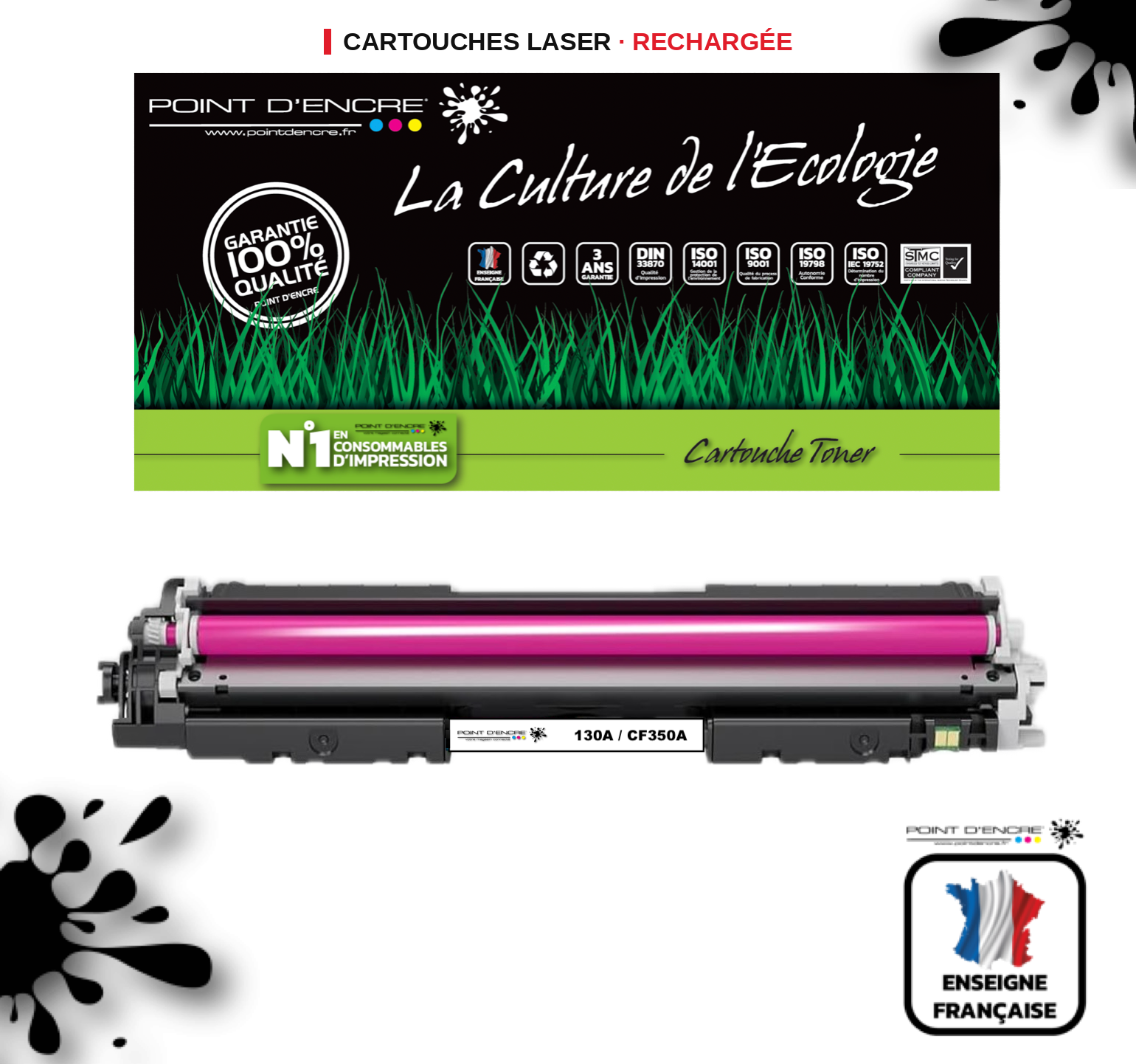 130A / CF350A - MAGENTA - Grande capacité Marque Francaise POINT D'ENCRE pour Imprimantes compatibles HP (clhp)
