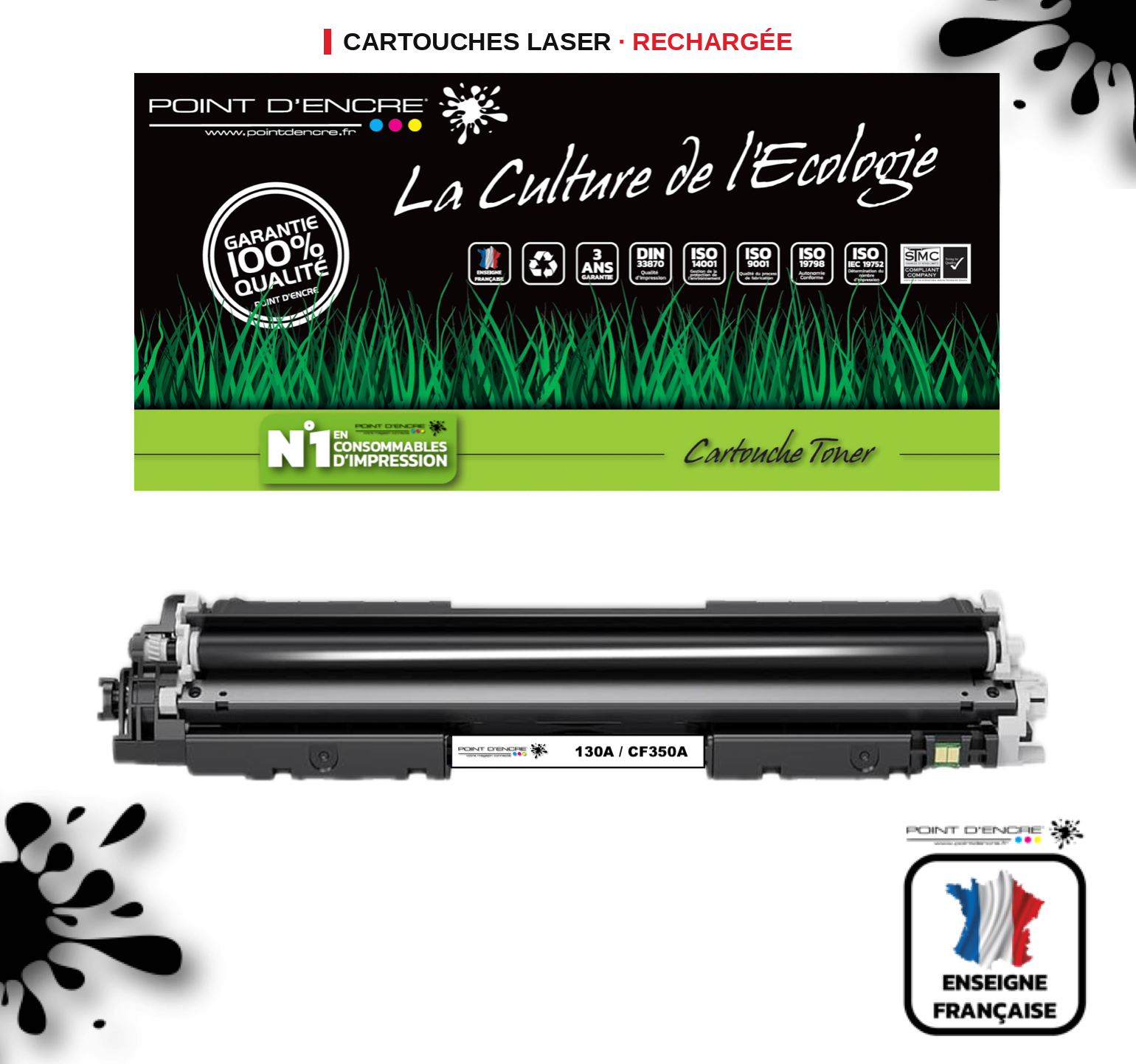 130A / CF350A - NOIR - Grande capacité Marque Francaise POINT D'ENCRE pour Imprimantes compatibles HP (clhp)