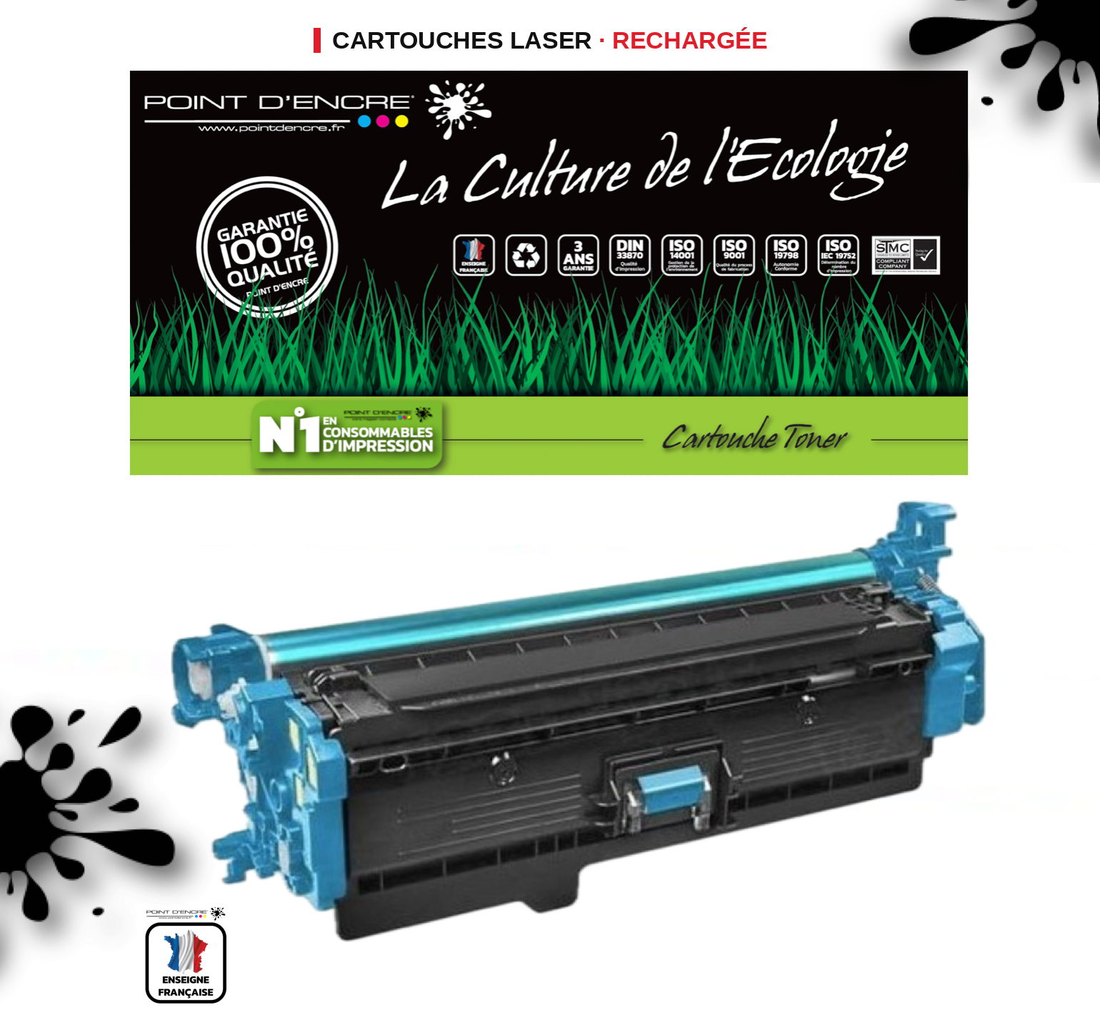 203X / CF540X - CYAN - Grande capacité Marque Francaise POINT D'ENCRE pour Imprimantes compatibles HP (clhp)