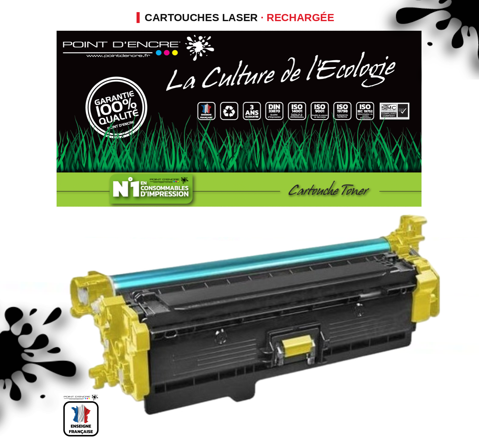 203X / CF540X - JAUNE - Grande capacité Marque Francaise POINT D'ENCRE pour Imprimantes compatibles HP (clhp)