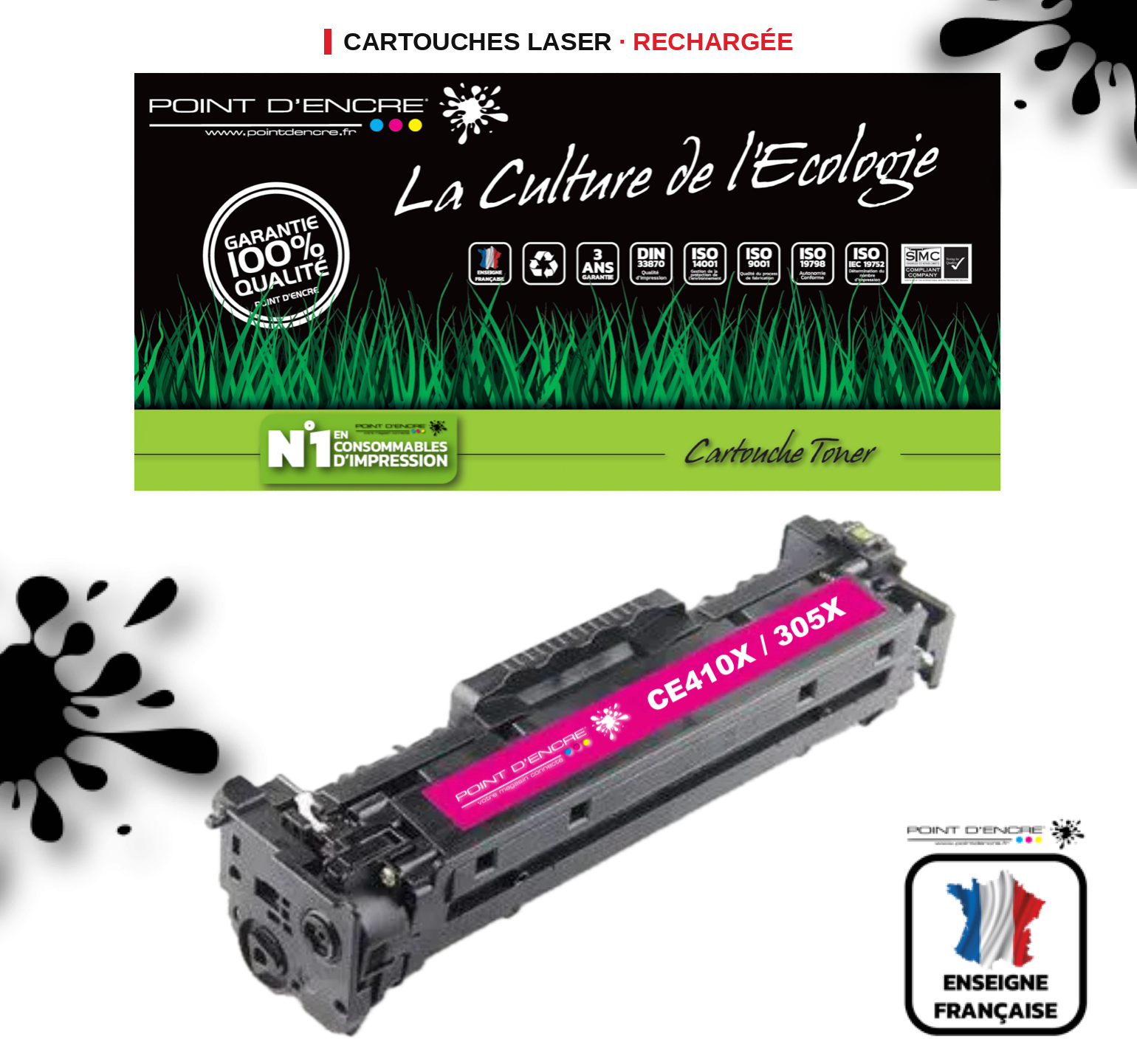 305X / CE410X - MAGENTA  - Grande capacité Marque Francaise POINT D'ENCRE pour Imprimantes compatibles HP (clhp)