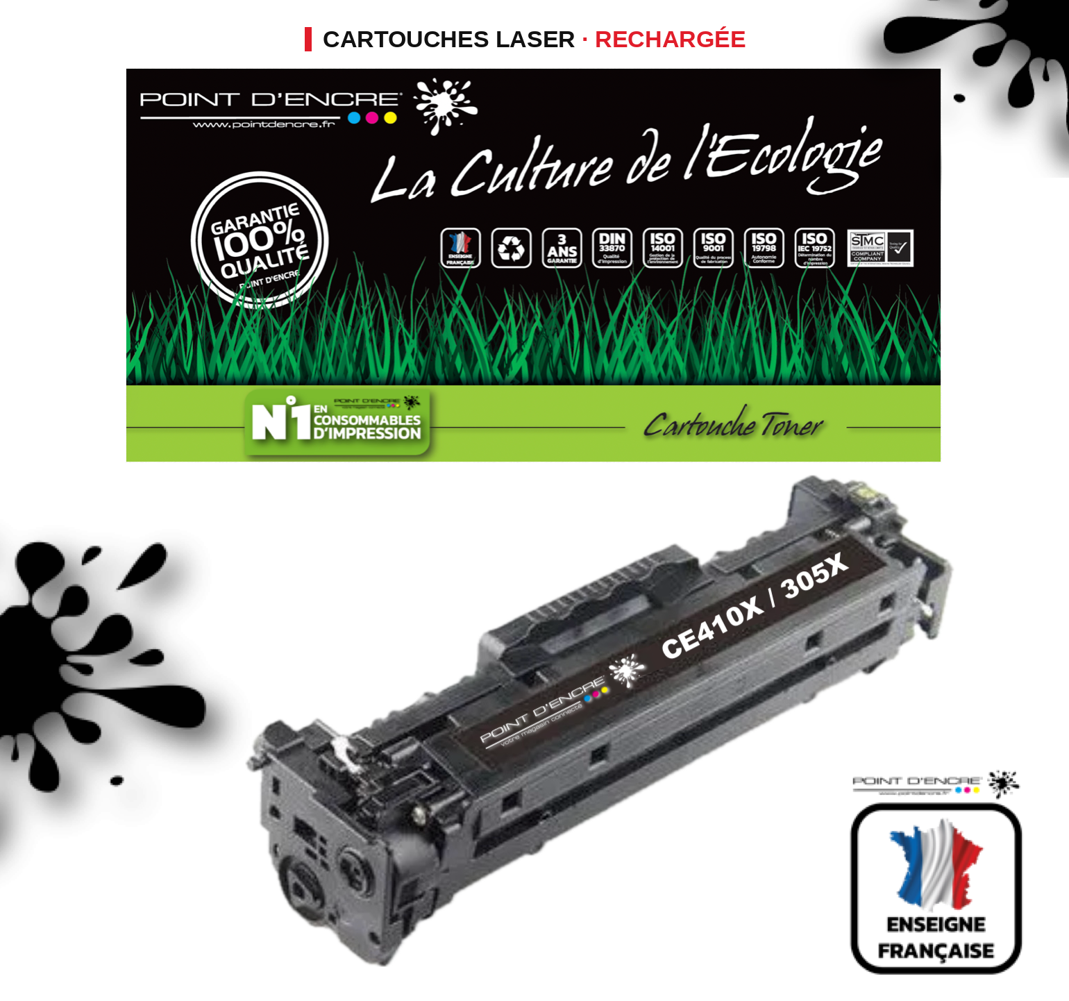 305X / CE410X - NOIR  - Grande capacité Marque Francaise POINT D'ENCRE pour Imprimantes compatibles HP (clhp)
