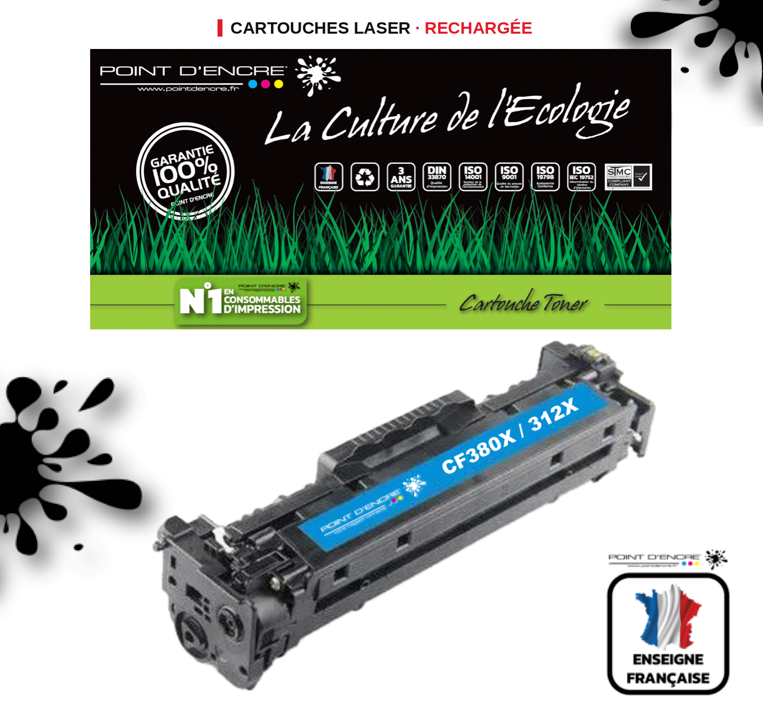 312X / CF380X - CYAN - Grande capacité Marque Francaise POINT D'ENCRE pour Imprimantes compatibles HP (clhp)