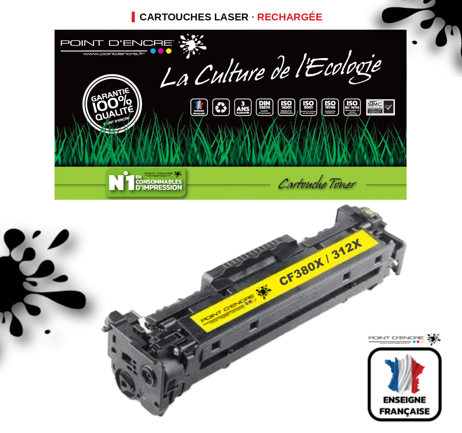 312X / CF380X - JAUNE - Grande capacité Marque Francaise POINT D'ENCRE pour Imprimantes compatibles HP (clhp)