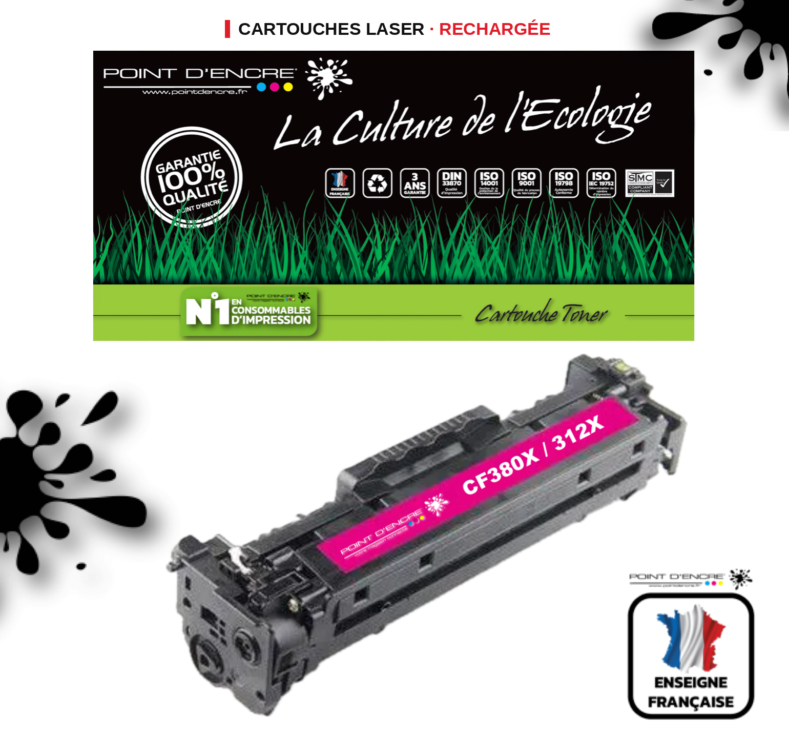 312X / CF380X - MAGENTA - Grande capacité Marque Francaise POINT D'ENCRE pour Imprimantes compatibles HP (clhp)