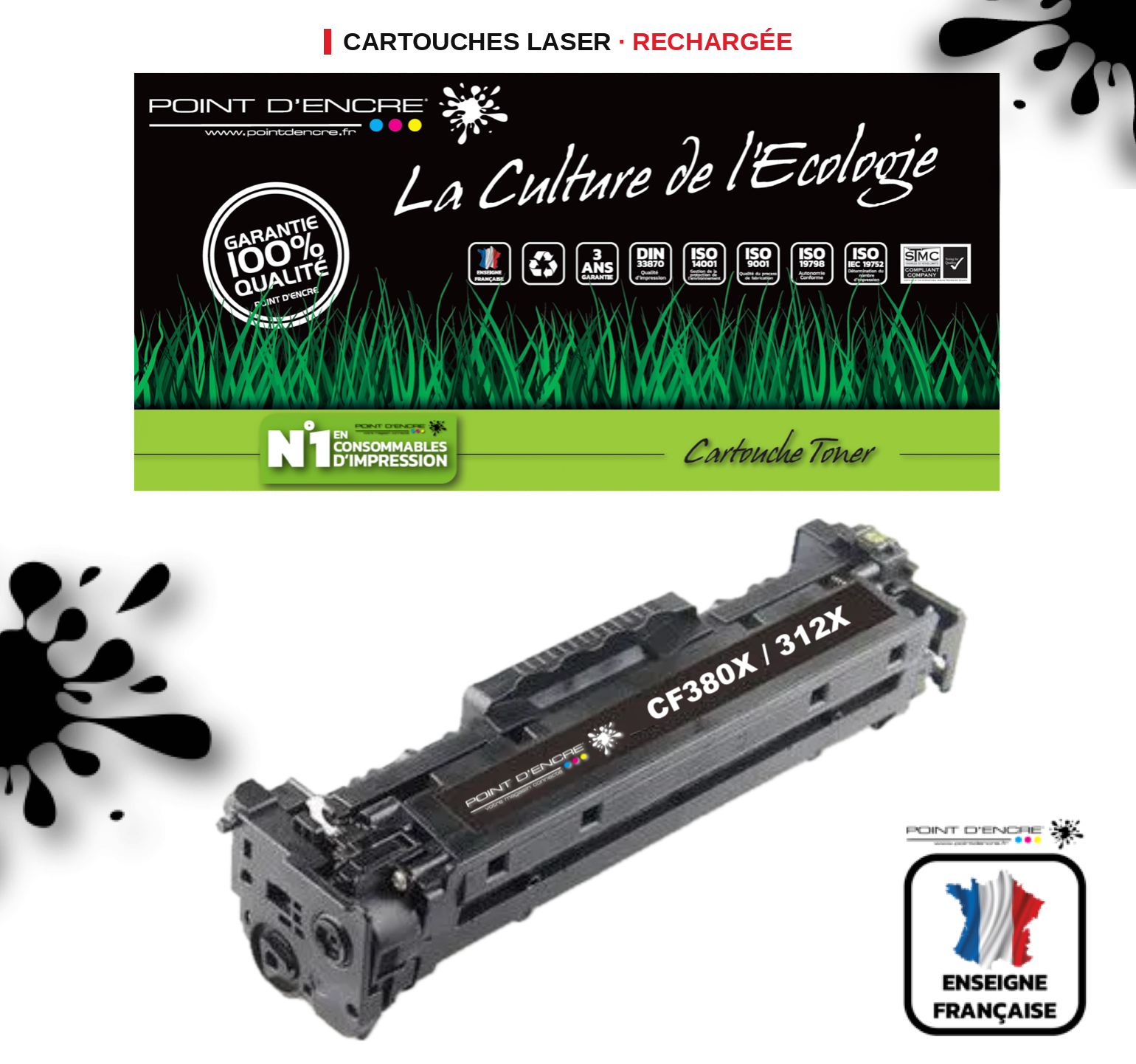312X / CF380X - NOIR  - Grande capacité Marque Francaise POINT D'ENCRE pour Imprimantes compatibles HP (clhp)