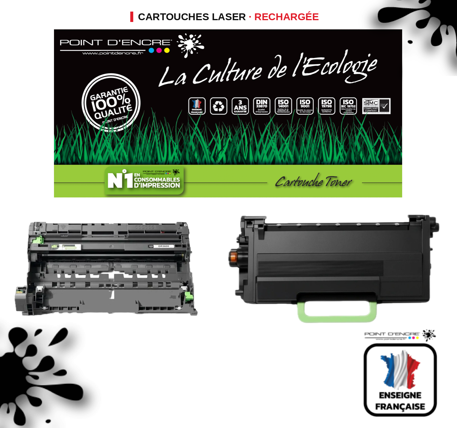 TN3600XXL / DR3600 - NOIR / TAMBOUR - Grande capacité Marque Francaise POINT D'ENCRE pour Imprimantes compatibles Brother (clbr)