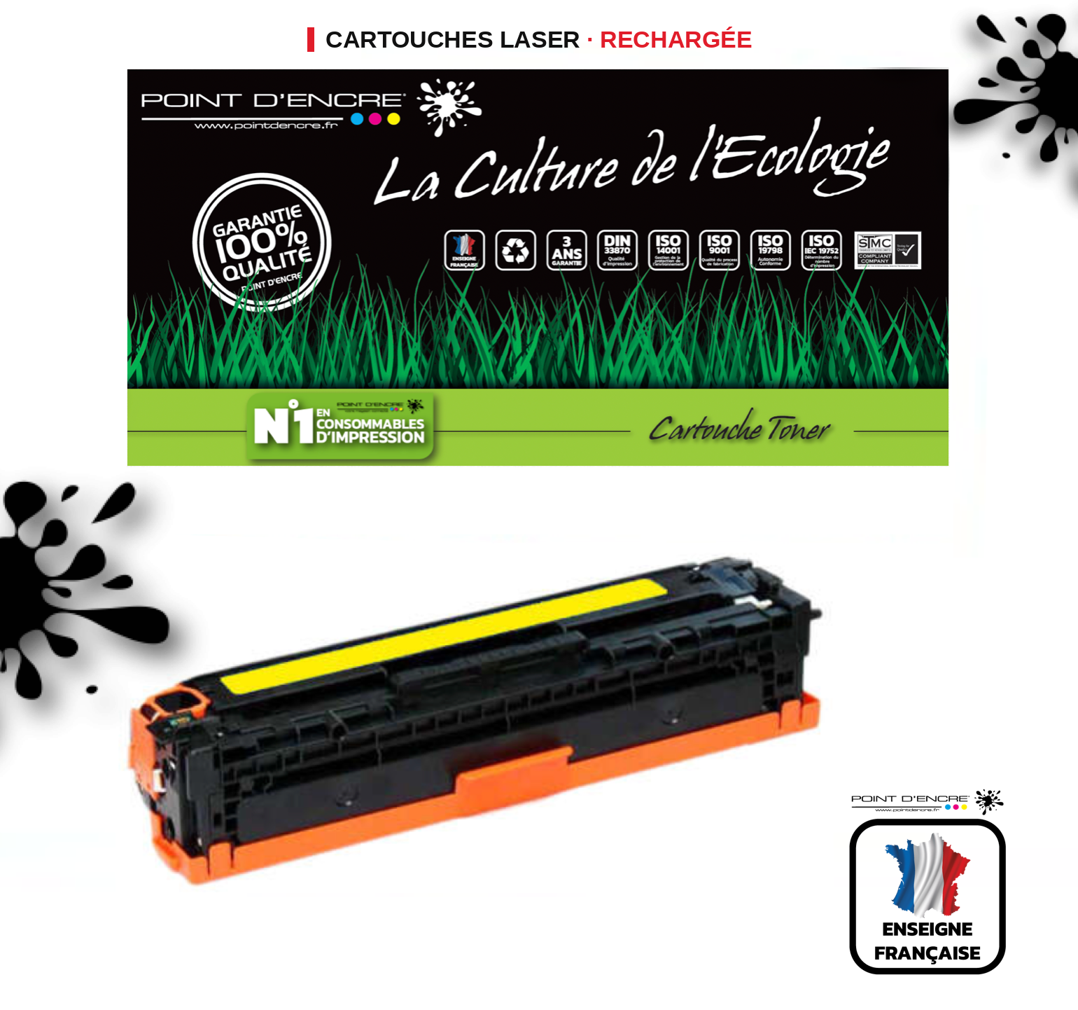410X / CF410X - JAUNE - Grande capacité Marque Francaise POINT D'ENCRE pour Imprimantes compatibles HP (clhp)