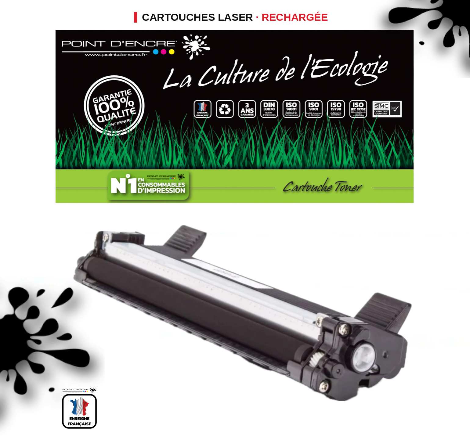 TN1050 - Noir - Cartouche d'encre Toner - Grande capacité Marque Francaise POINT D'ENCRE pour Imprimantes compatibles Brother (clp)