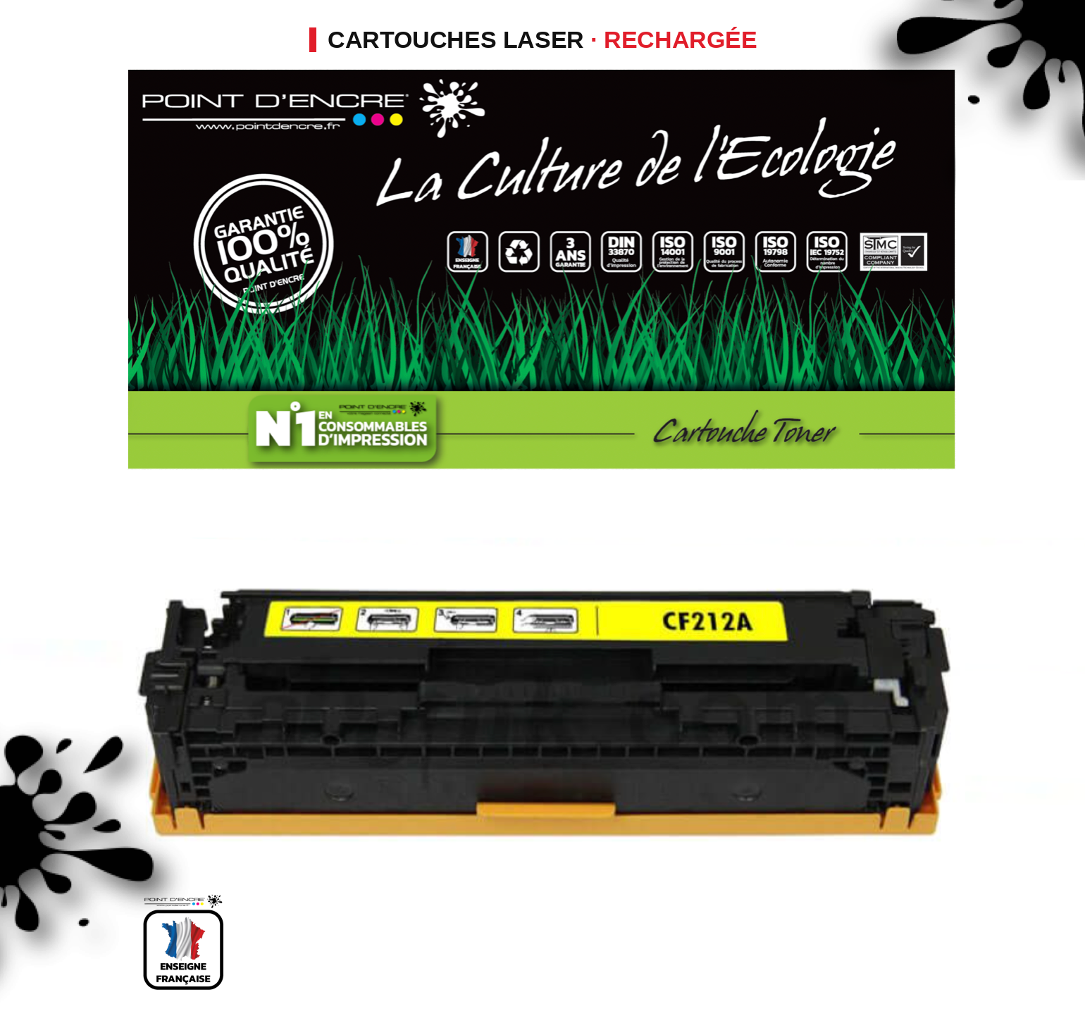 CF210X / 131X - JAUNE - Grande capacité Marque Francaise POINT D'ENCRE pour Imprimantes compatibles HP (clhp)