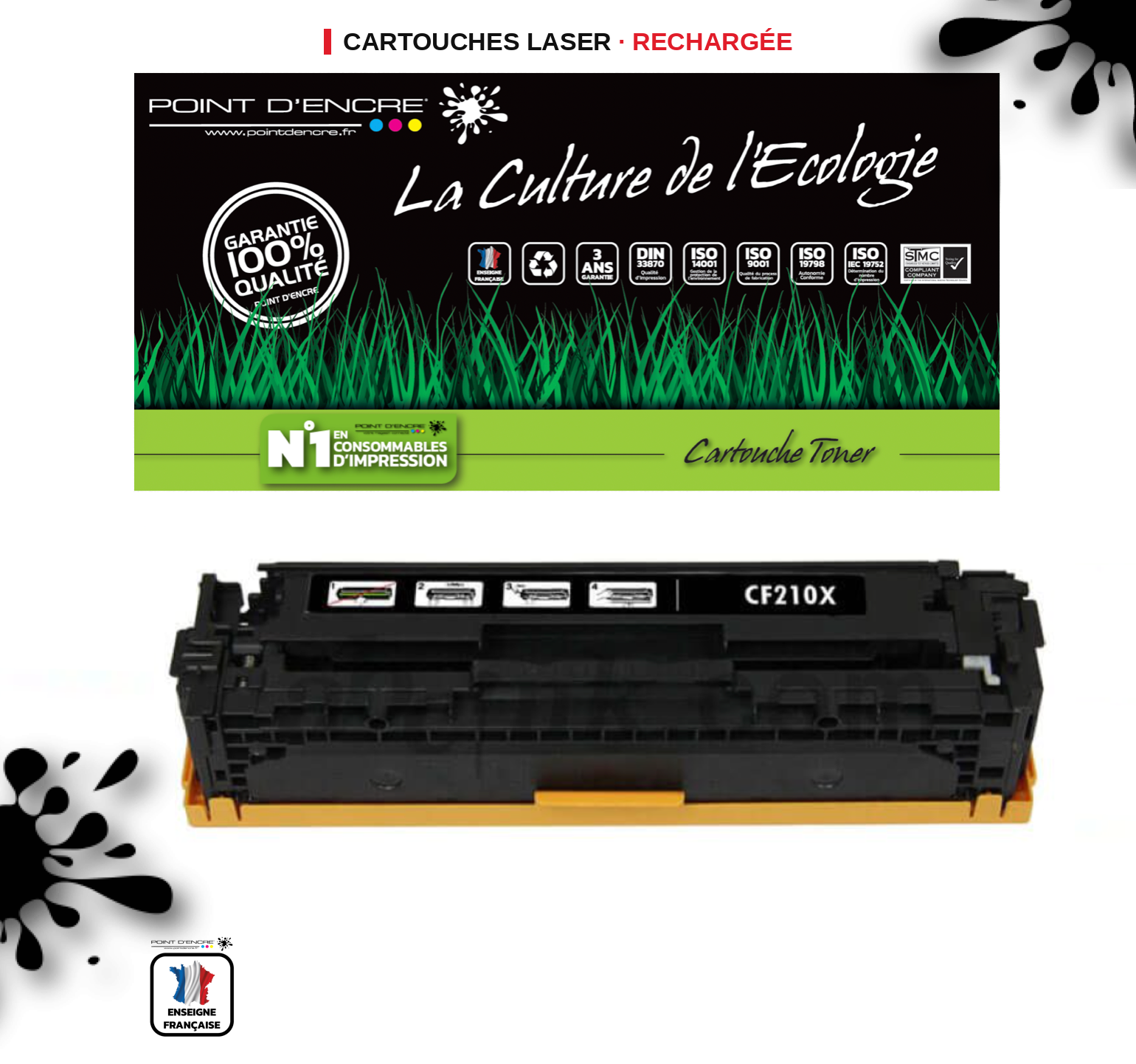 CF210X / 131X - NOIR - Grande capacité Marque Francaise POINT D'ENCRE pour Imprimantes compatibles HP (clhp)