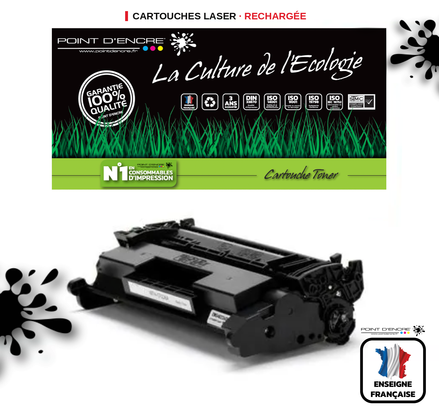 26X / CF226X / CF226A - NOIR - Grande capacité Marque Francaise POINT D'ENCRE pour Imprimantes compatibles HP (clhp)
