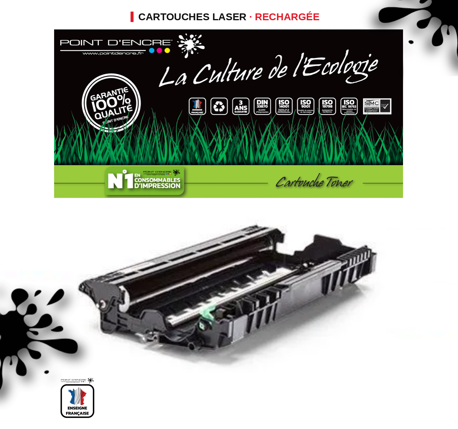 DR2400 (tambour) Pour TN2420 / TN2410 Cartouche d'encre Toner - Noir - Grande capacité Marque Francaise POINT D'ENCRE pour Imprimantes compatibles Brother (clp)