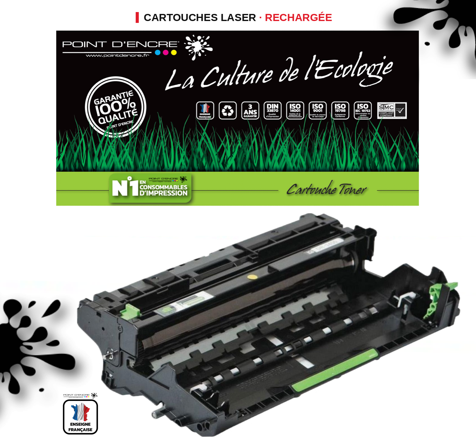 DR3400 (tambour) - NOIR - Grande capacité Marque Francaise POINT D'ENCRE TN3430 / TN3480 pour Imprimantes compatibles Brother (clbr)