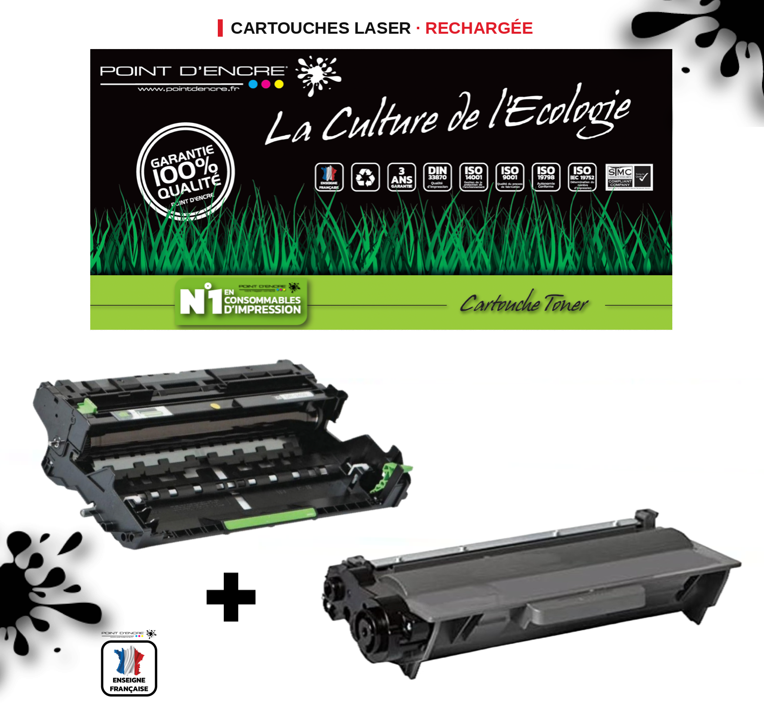 DR3400 (tambour) + TN3430 / TN3480 - NOIR - Grande capacité Marque Francaise POINT D'ENCRE pour Imprimantes compatibles Brother (clbr)