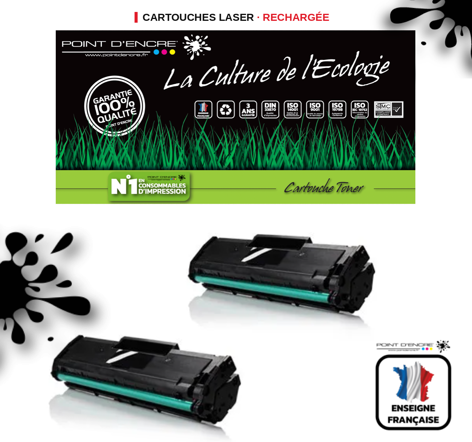MLT-D101S / 101- 2 X NOIR - Grande capacité Marque Francaise POINT D'ENCRE SU799A / SU810A pour Imprimantes compatibles Samsung (clsa)