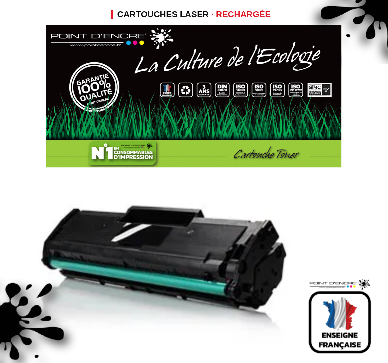 MLT-D101S / 101- NOIR - Grande capacité Marque Francaise POINT D'ENCRE SU799A / SU810A pour Imprimantes compatibles Samsung (clsa)