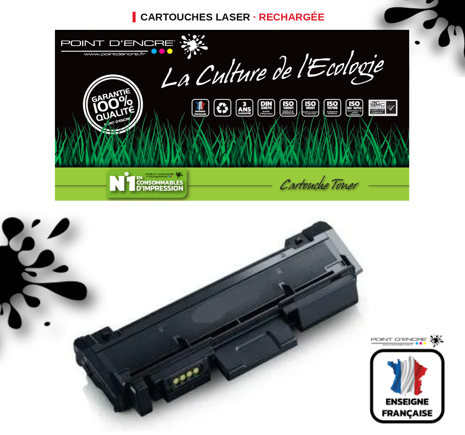MLT-D116L / 116L- NOIR - Grande capacité Marque Francaise POINT D'ENCRE pour Imprimantes compatibles Samsung (clsa)