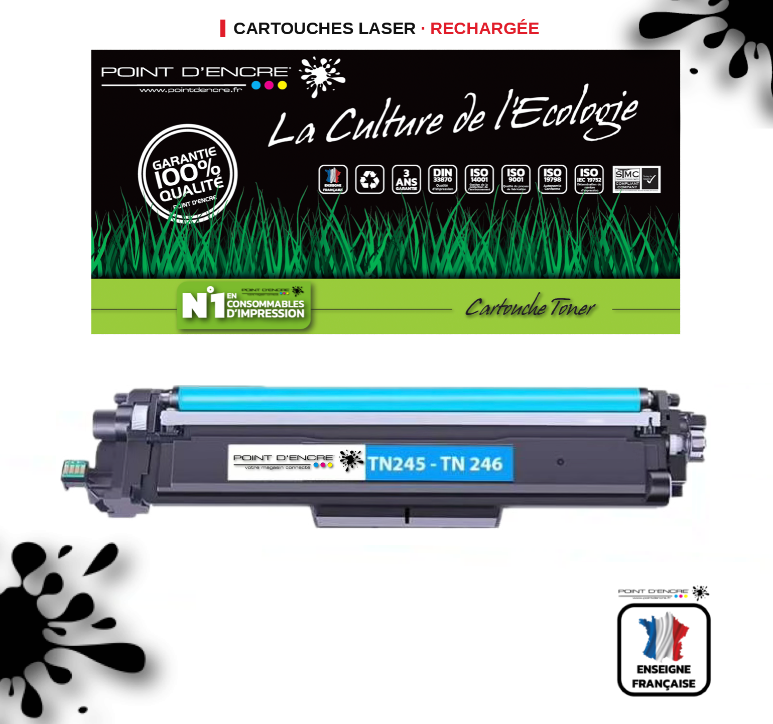 TN241 / TN245 / TN242 / TN246 - CYAN - Grande capacité Marque Francaise POINT D'ENCRE pour Imprimantes compatibles Brother (clbr)