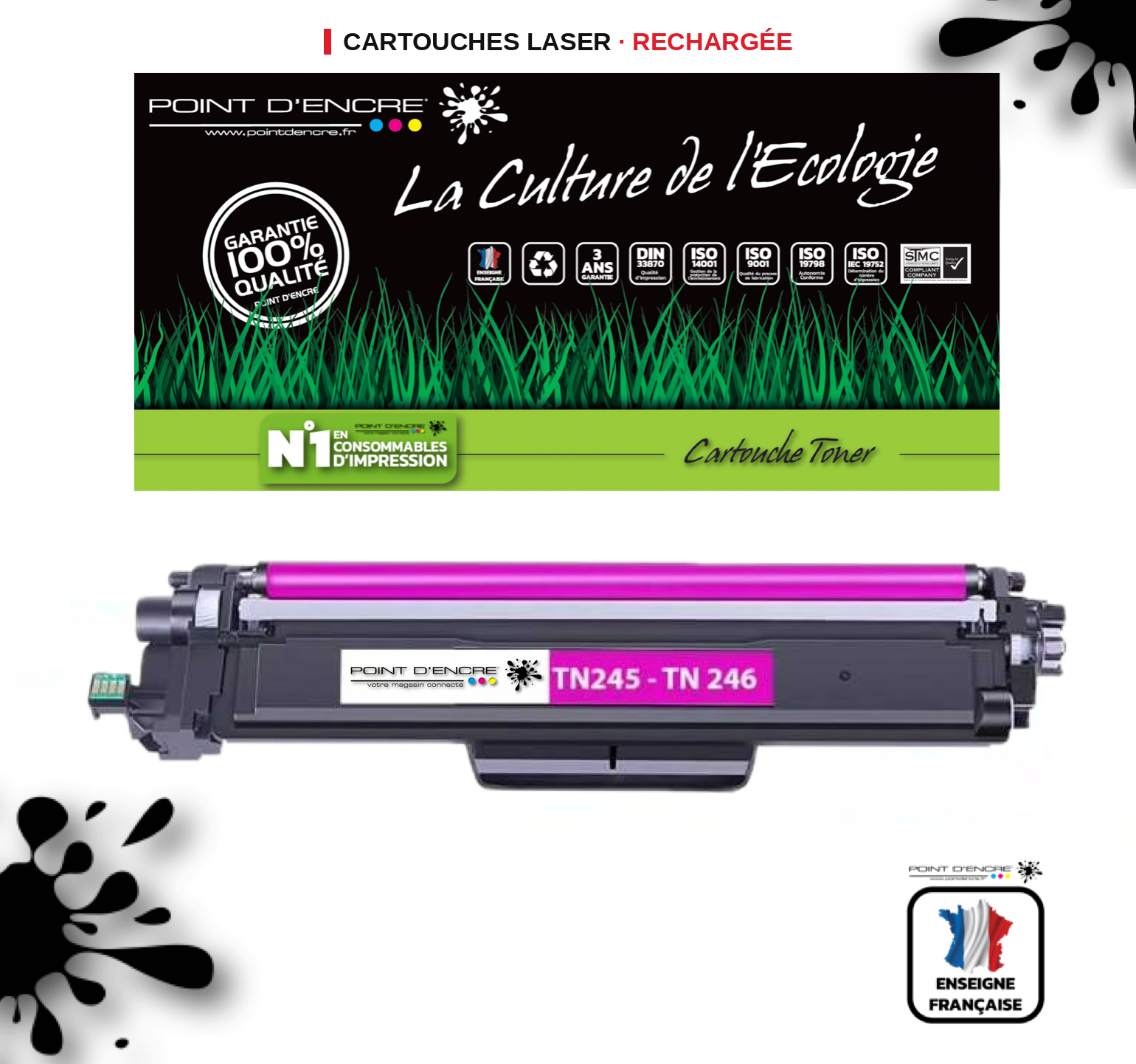 TN241 / TN245 / TN242 / TN246 - MAGENTA - Grande capacité Marque Francaise POINT D'ENCRE pour Imprimantes compatibles Brother (clbr)