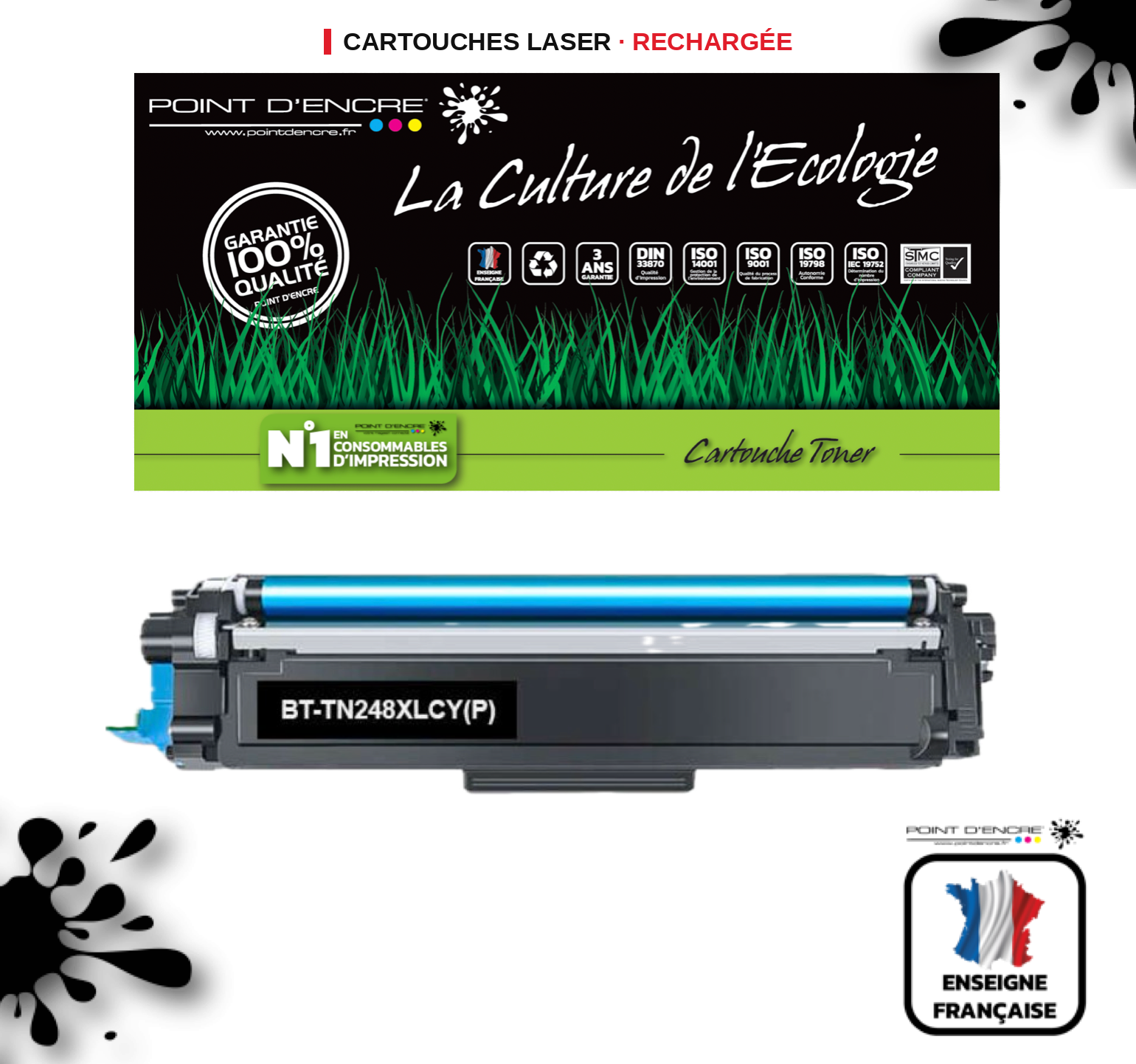 TN248XL - CYAN - Grande capacité Marque Francaise POINT D'ENCRE pour Imprimantes compatibles Brother (clbr)