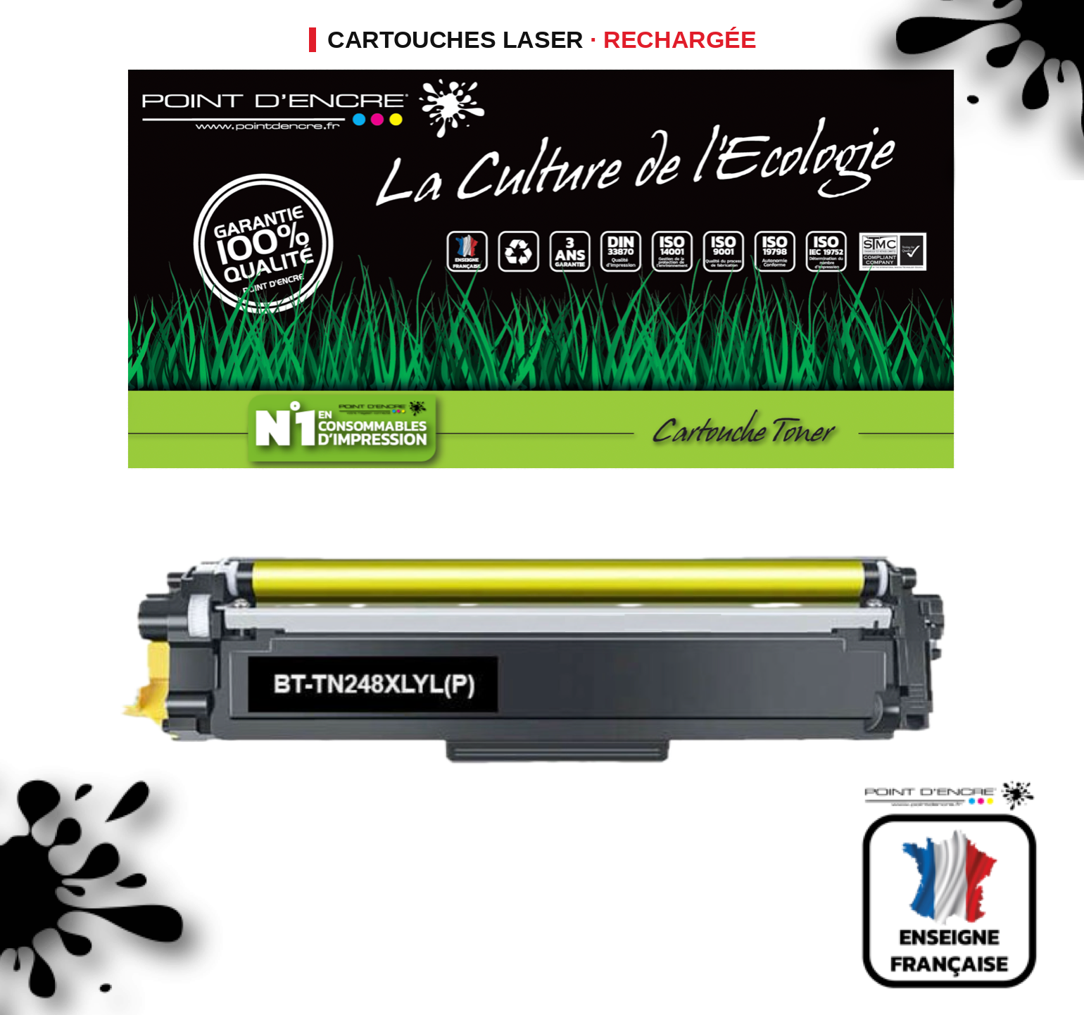 TN248XL - JAUNE - Grande capacité Marque Francaise POINT D'ENCRE pour Imprimantes compatibles Brother (clbr) (Copie)