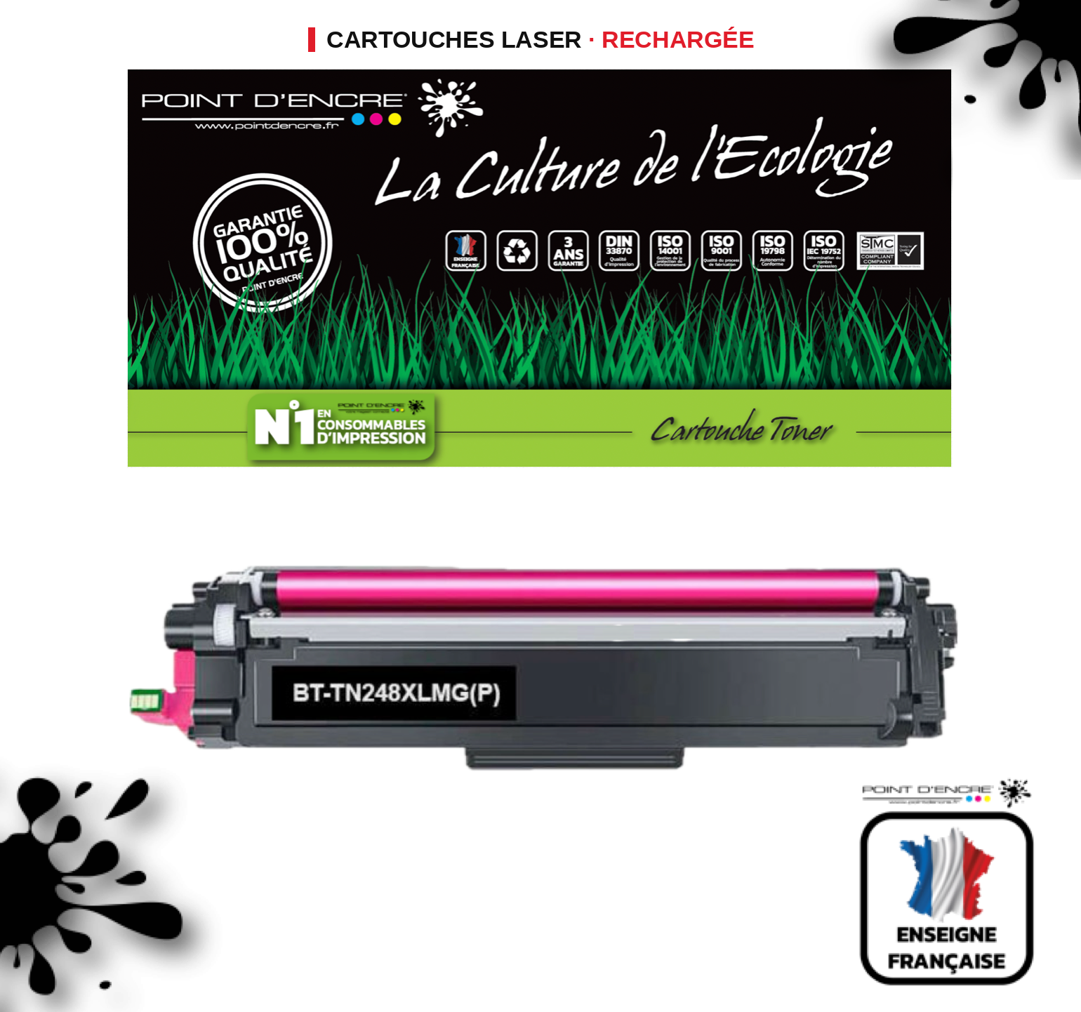 TN248XL - MAGENTA - Grande capacité Marque Francaise POINT D'ENCRE pour Imprimantes compatibles Brother (clbr)