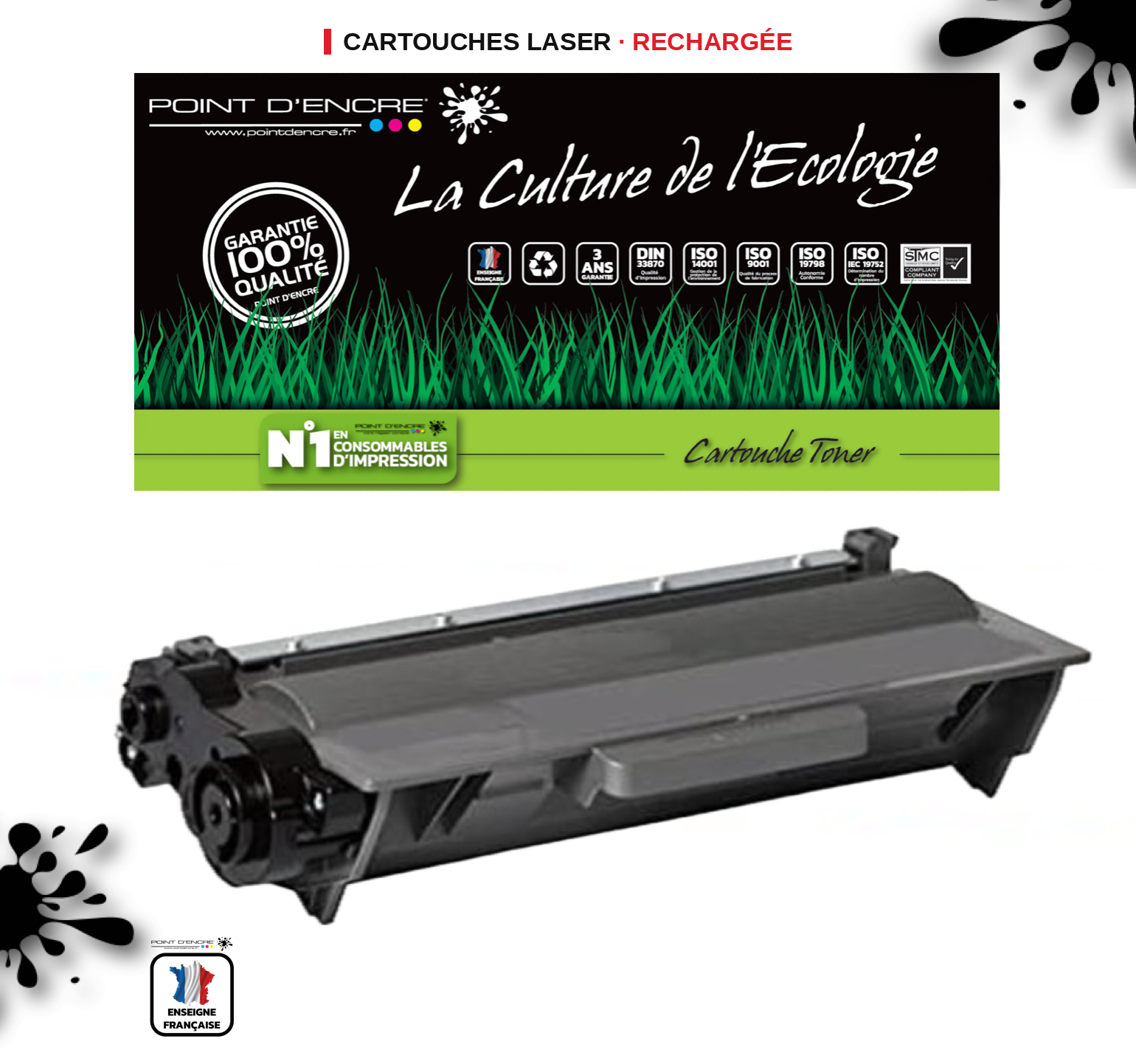 TN3430 / TN3480 - NOIR - Grande capacité Marque Francaise POINT D'ENCRE pour Imprimantes compatibles Brother (clbr)