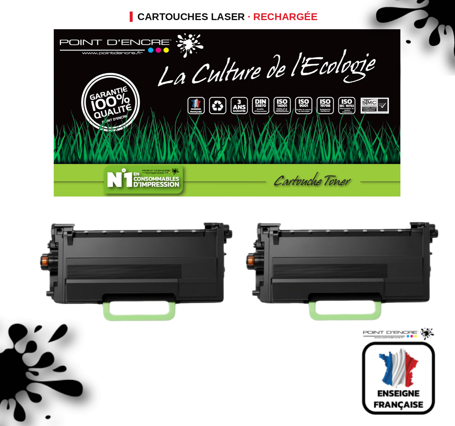 TN3600XXL - 2 X NOIR - Grande capacité Marque Francaise POINT D'ENCRE pour Imprimantes compatibles Brother (clbr)