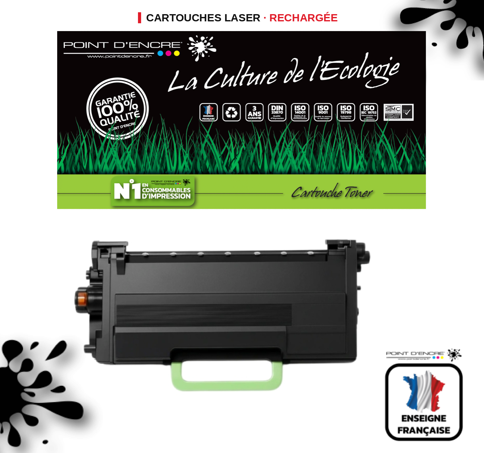 TN3610XXL Cartouche d'encre Toner - Noir - Grande capacité Marque Francaise POINT D'ENCRE pour Imprimantes compatibles Brother (clp)